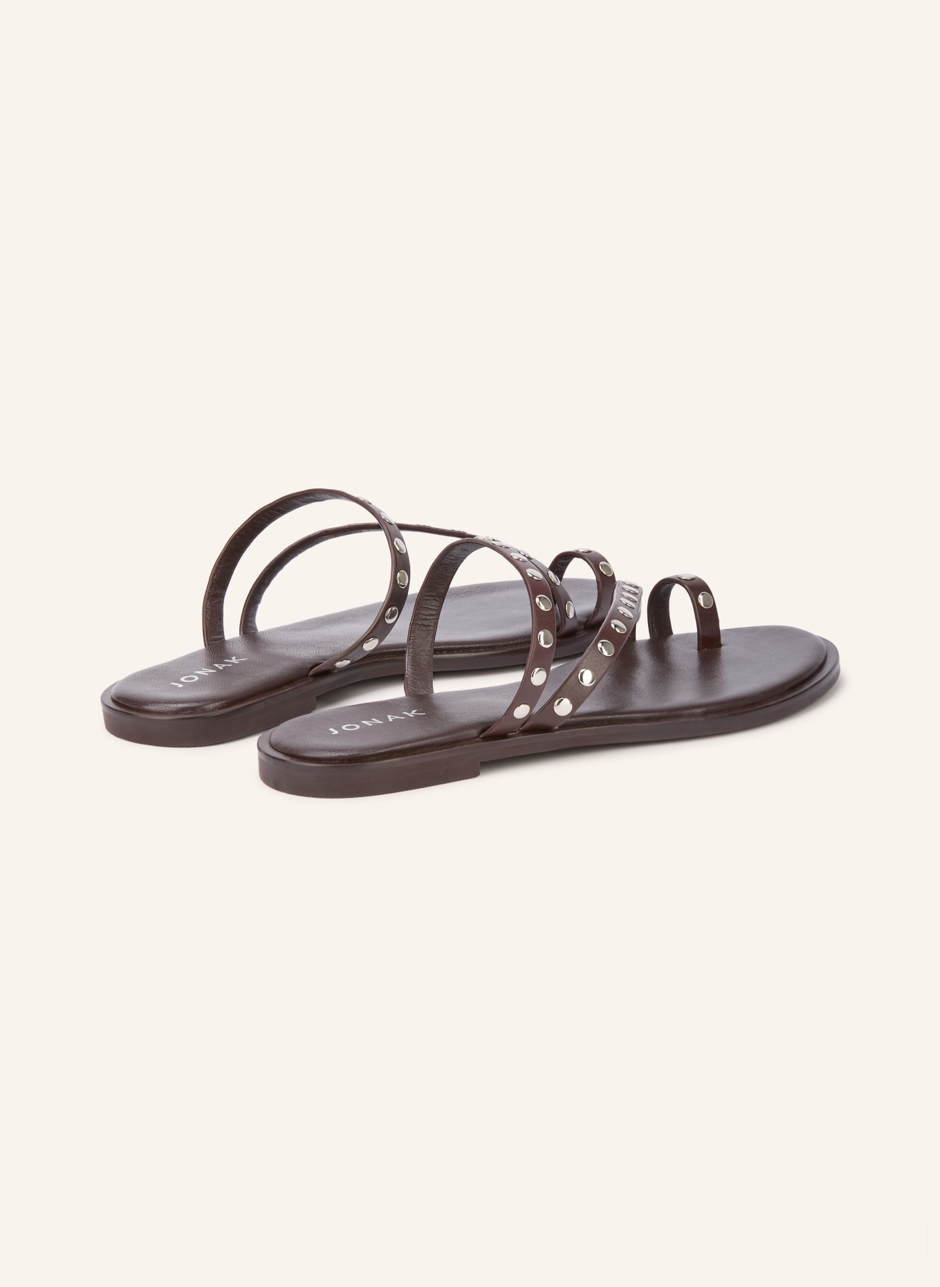JONAK WICKET thong sandals with studs: DARK BROWN / SILVER