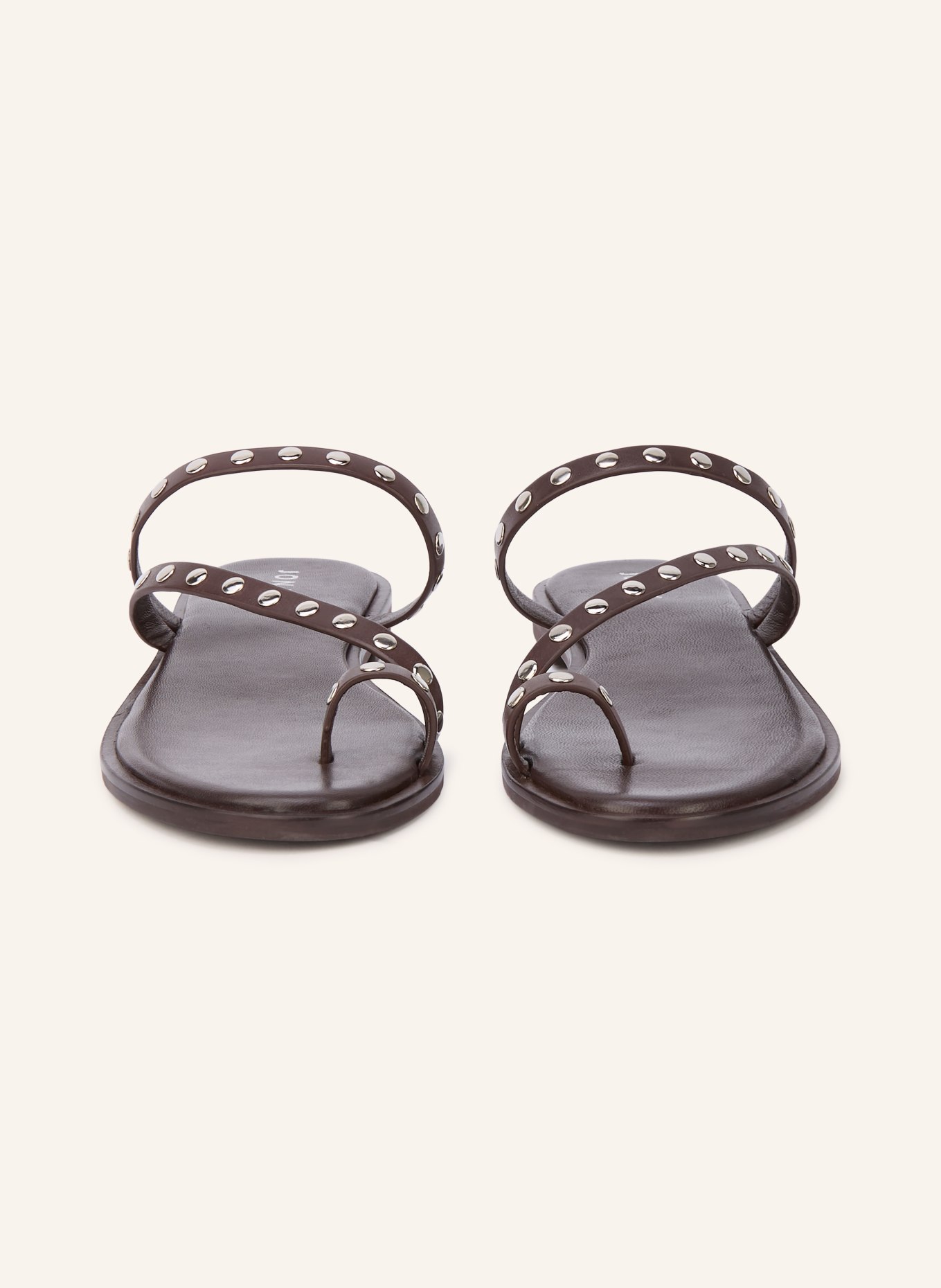JONAK WICKET thong sandals with studs: DARK BROWN / SILVER