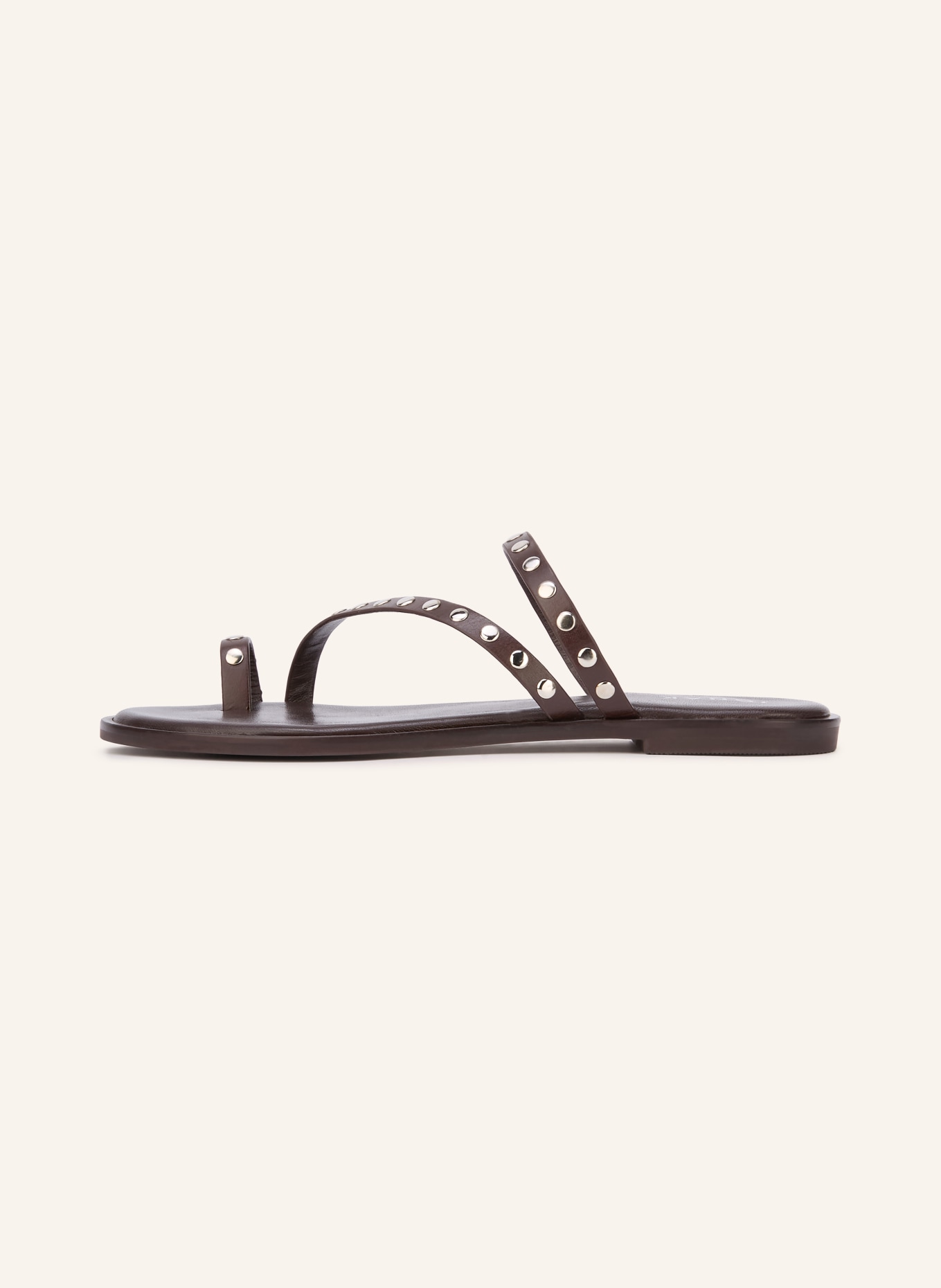 JONAK WICKET thong sandals with studs: DARK BROWN / SILVER