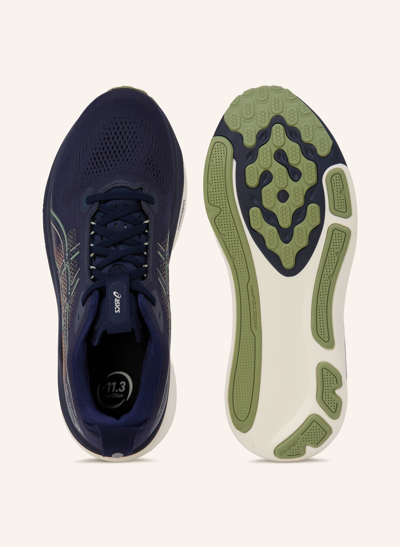 ASICS GEL-KAYANO 33 Running Shoes: DARK BLUE / LIGHT ORANGE / LIGHT GREEN