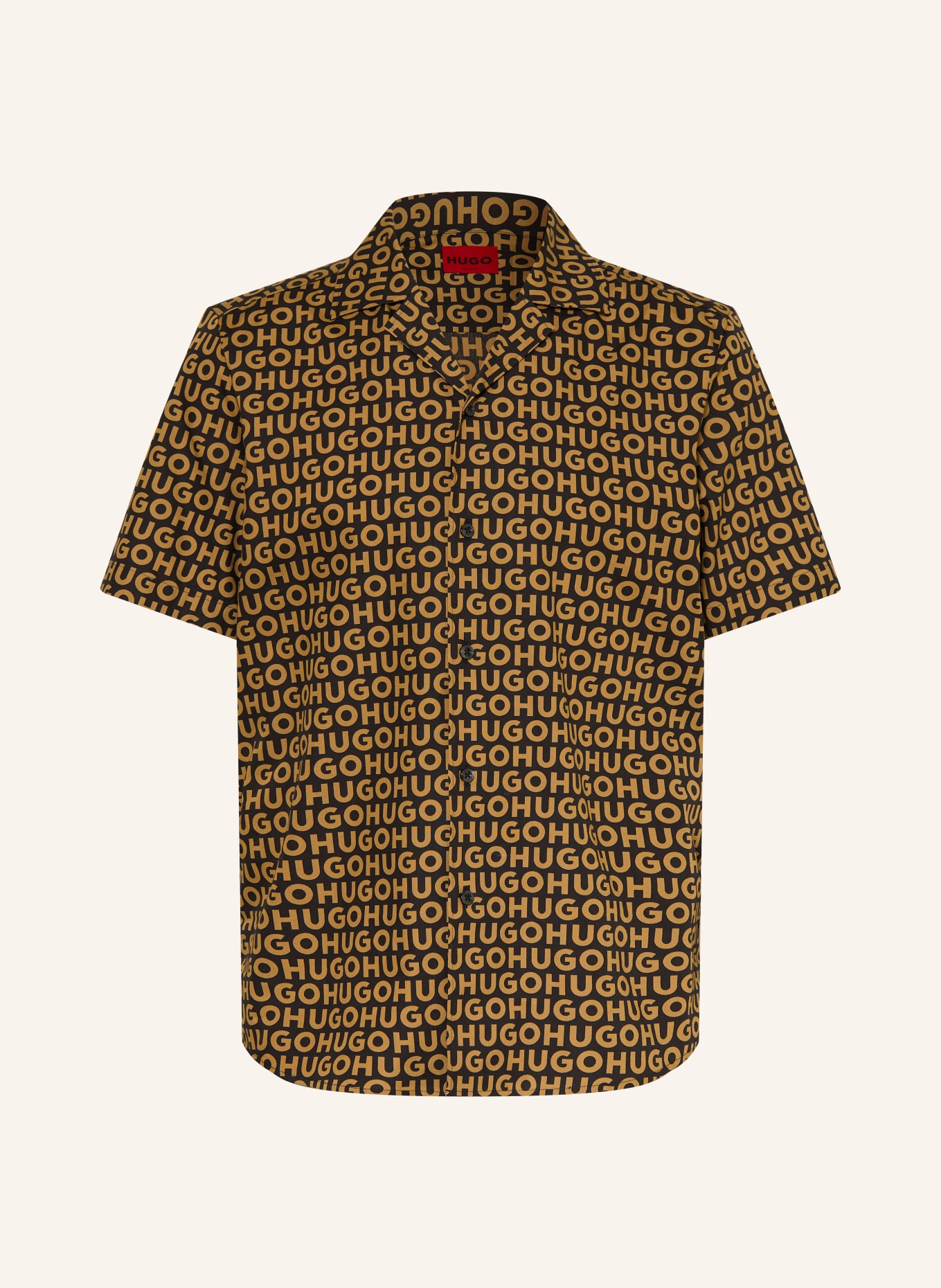 HUGO Resorthemd ELLINO Relaxed Fit: BEIGE / SCHWARZ