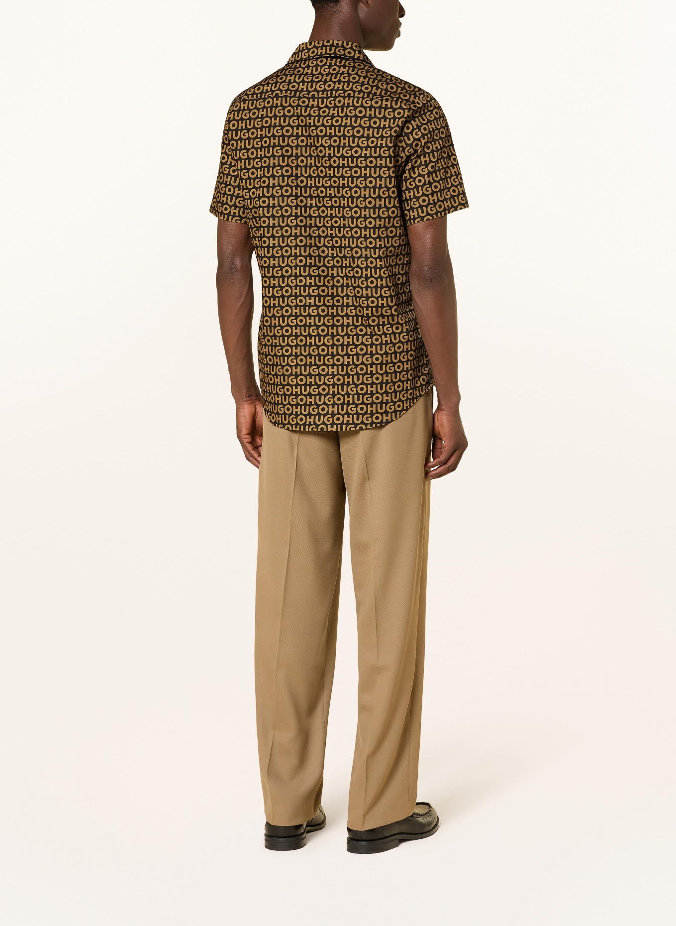 HUGO Resorthemd ELLINO Relaxed Fit: BEIGE / SCHWARZ