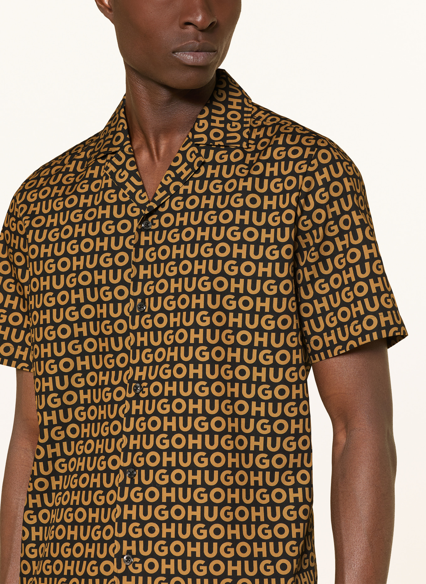 HUGO Resorthemd ELLINO Relaxed Fit: BEIGE / SCHWARZ