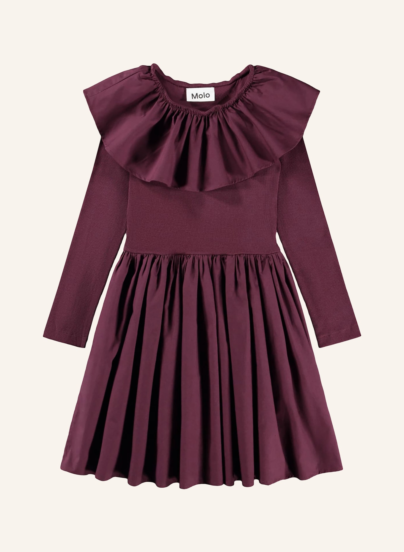 molo Dress with ruffles in a mix of fabrics: DARK RED