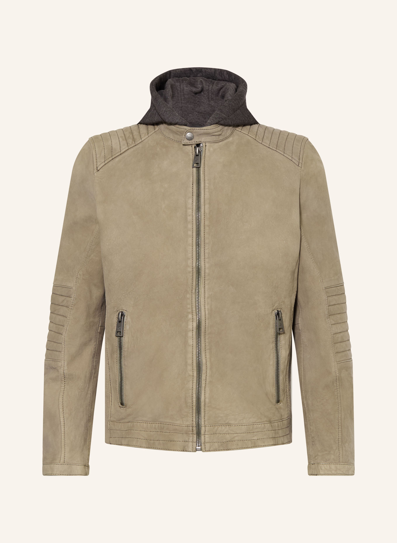 MILESTONE Lederblouson MSFLAVIO mit abnehmbarer Kapuze: BEIGE / DUNKELGRAU
