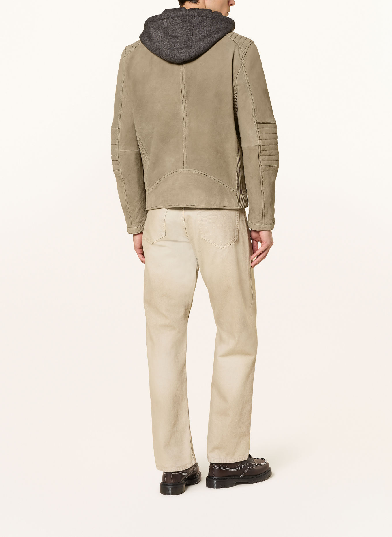 MILESTONE Lederblouson MSFLAVIO mit abnehmbarer Kapuze: BEIGE / DUNKELGRAU