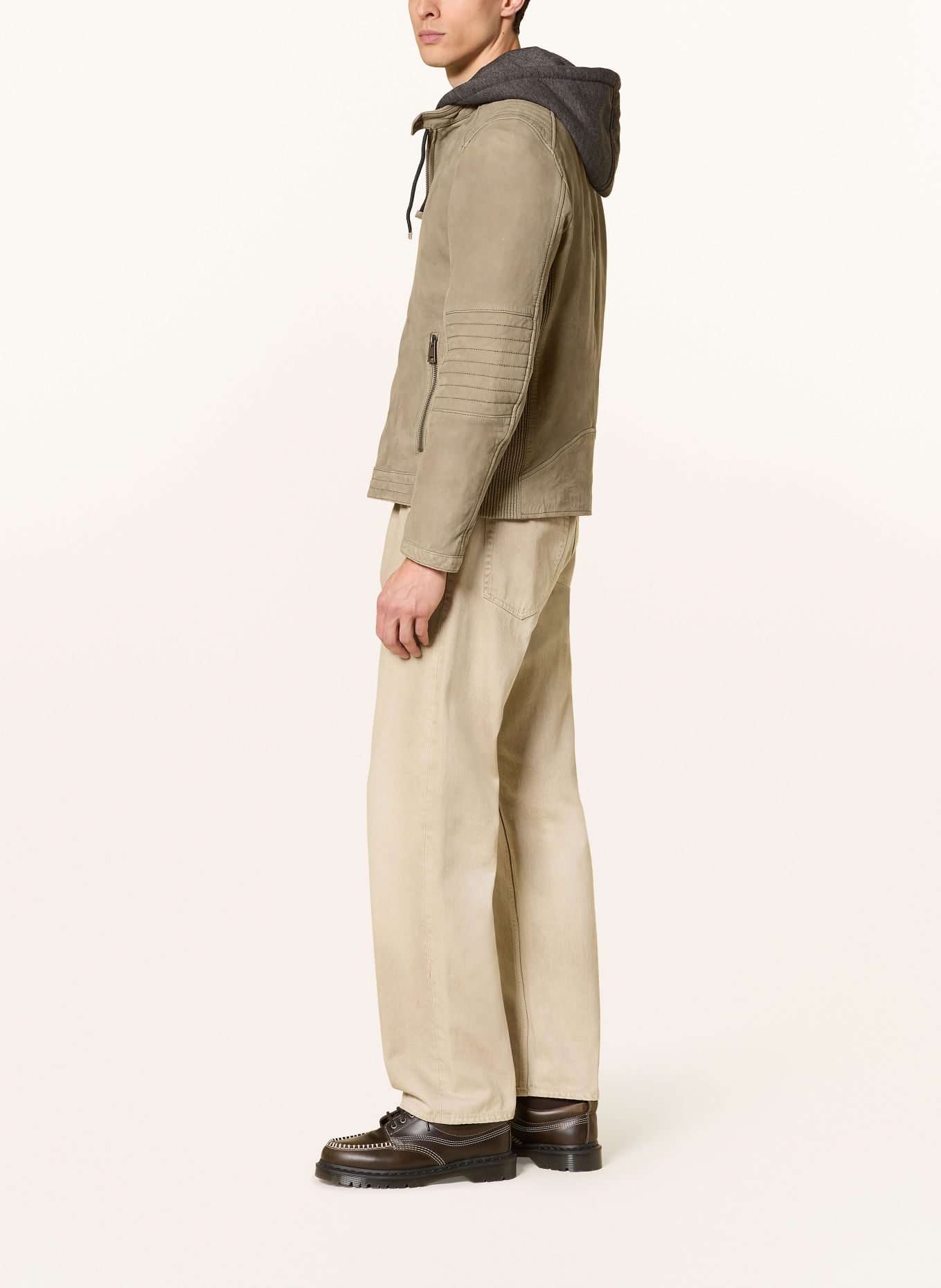 MILESTONE Lederblouson MSFLAVIO mit abnehmbarer Kapuze: BEIGE / DUNKELGRAU