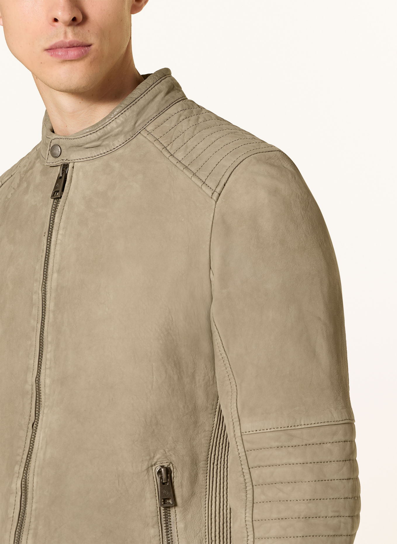 MILESTONE Lederblouson MSFLAVIO mit abnehmbarer Kapuze: BEIGE / DUNKELGRAU