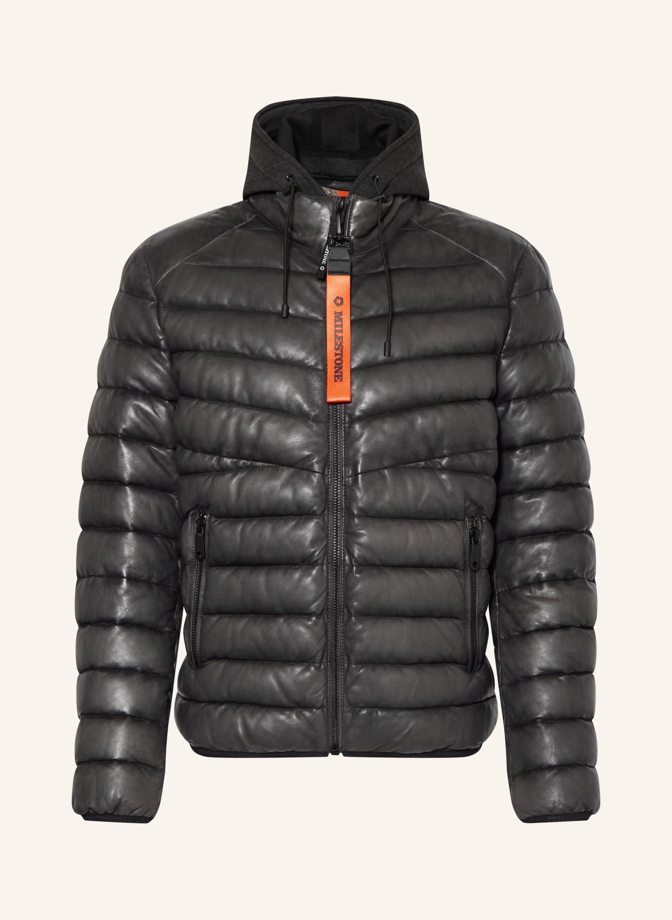 MILESTONE MSHARVEY leather quilted jacket with removable trim: DARK GRAY
