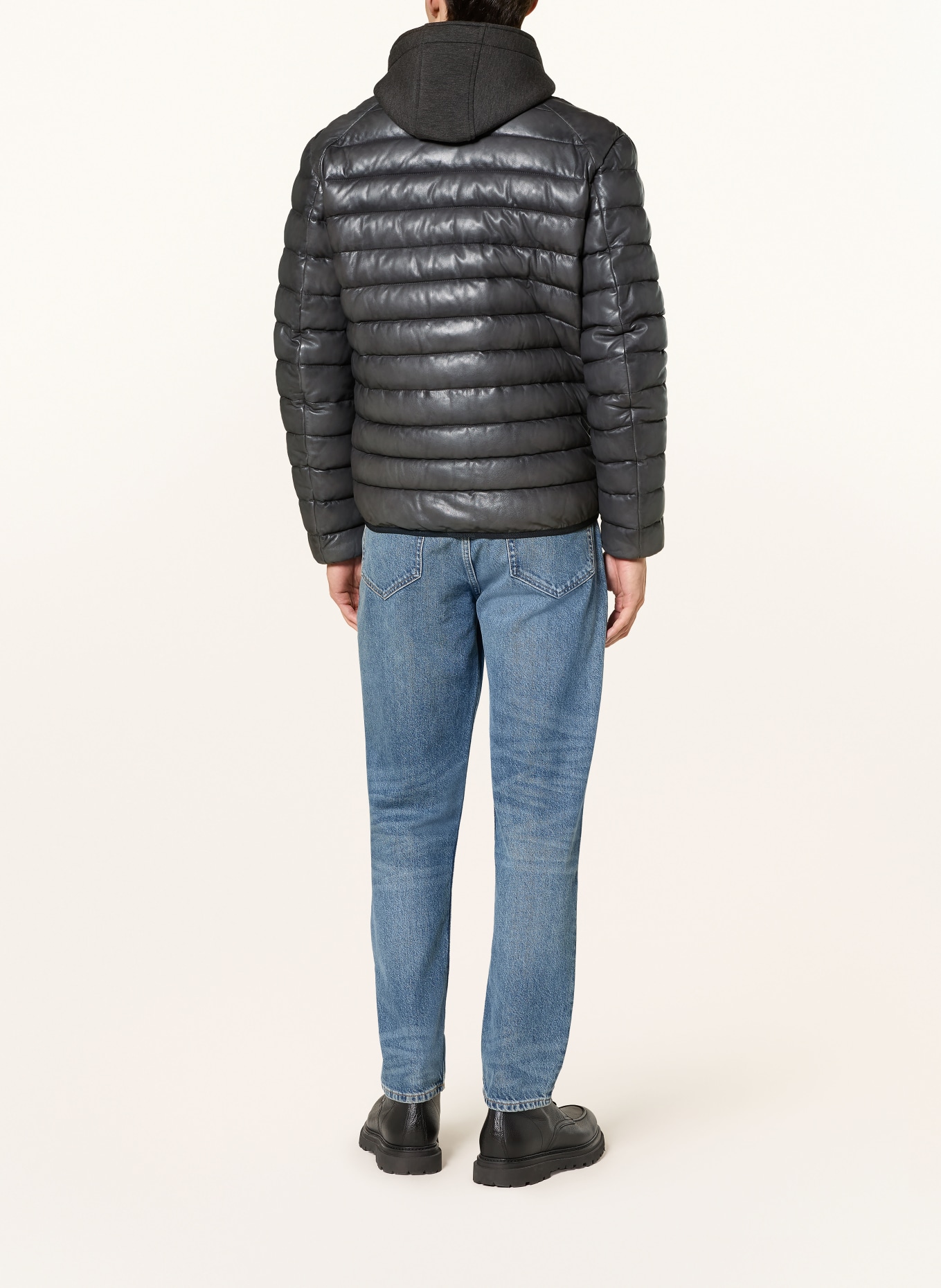 MILESTONE MSHARVEY leather quilted jacket with removable trim: DARK GRAY