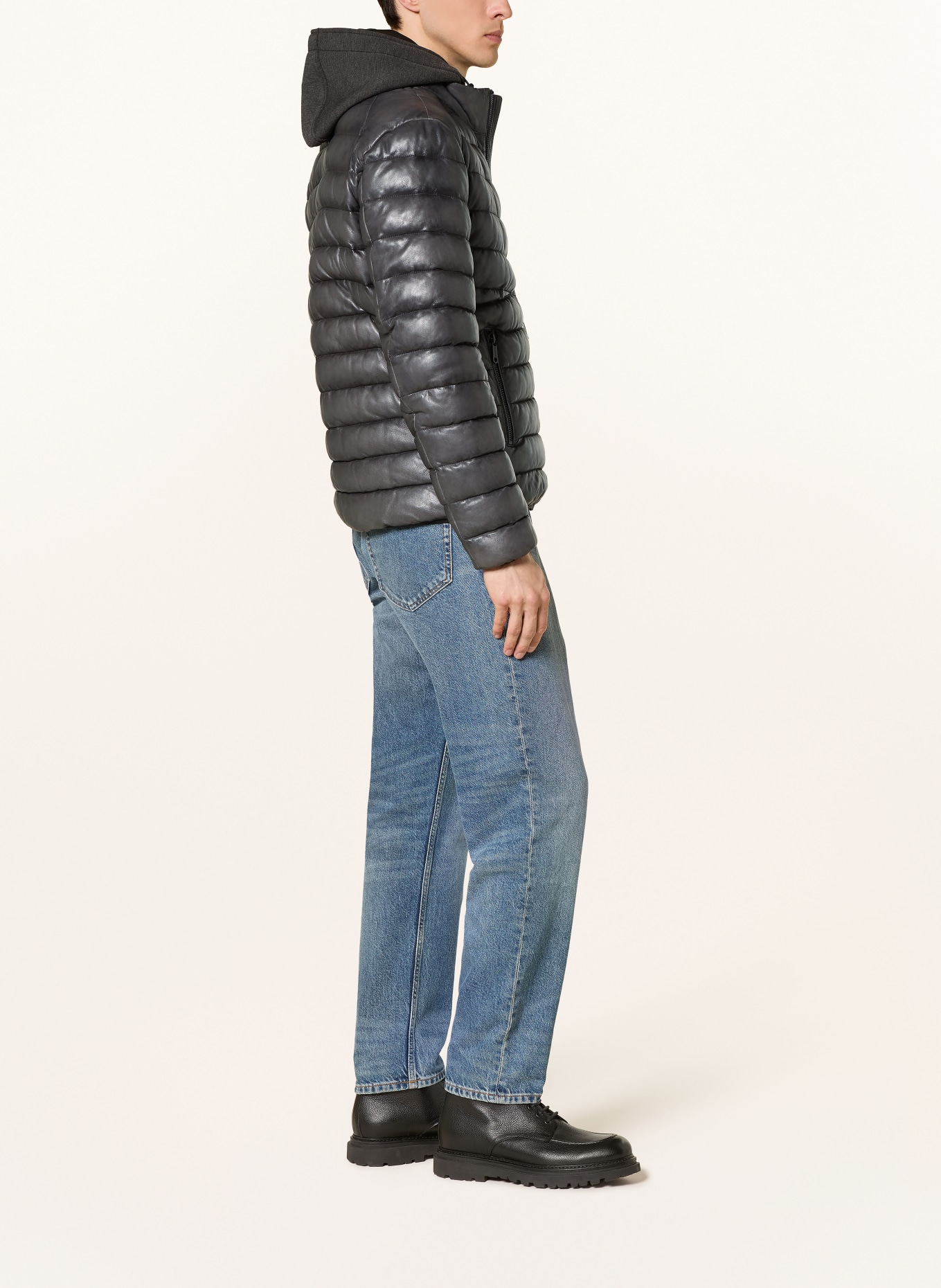 MILESTONE MSHARVEY leather quilted jacket with removable trim: DARK GRAY