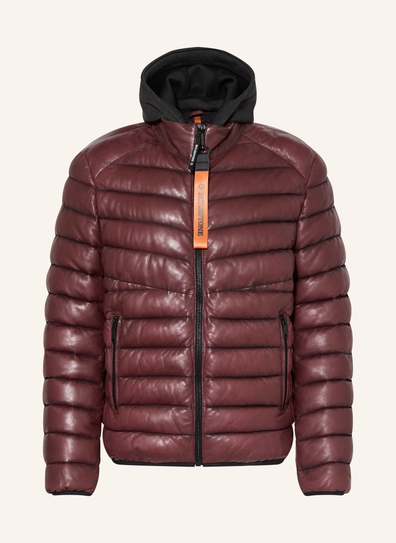 MILESTONE MSHARVEY leather quilted jacket with removable trim: DARK RED