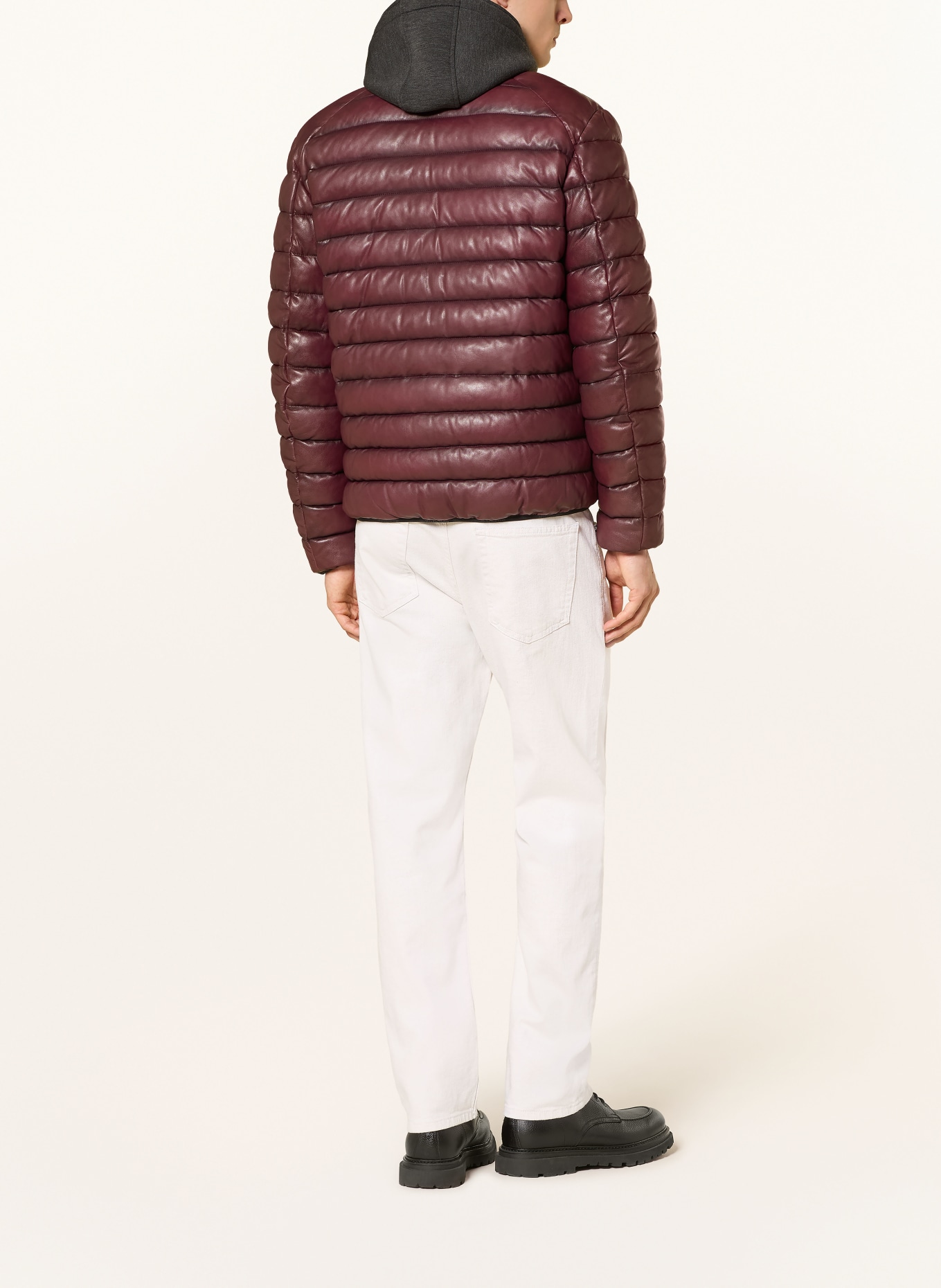 MILESTONE MSHARVEY leather quilted jacket with removable trim: DARK RED