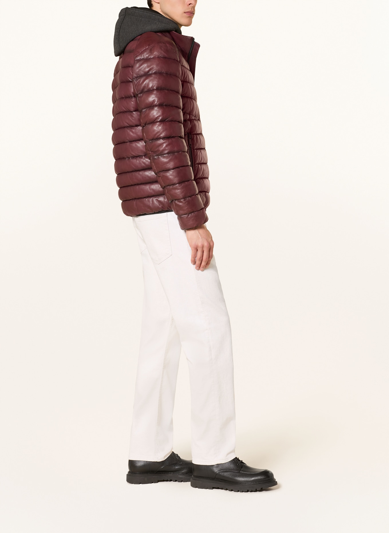 MILESTONE MSHARVEY leather quilted jacket with removable trim: DARK RED
