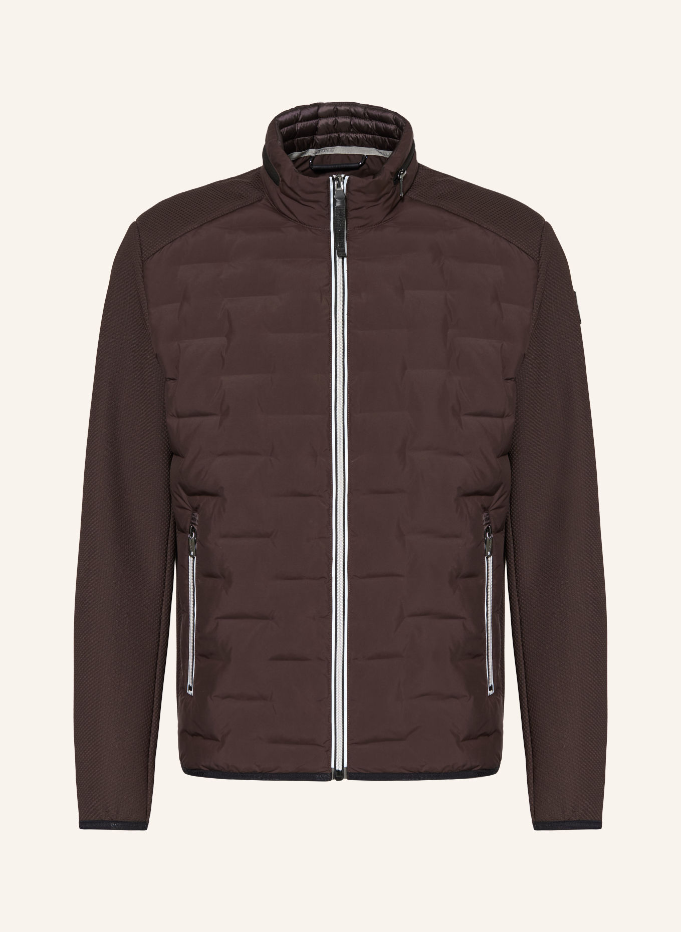 MILESTONE Veste matelassée MSNERANO en cuir avec capuche amovible: MARRON FONCÉ / ÉCRU