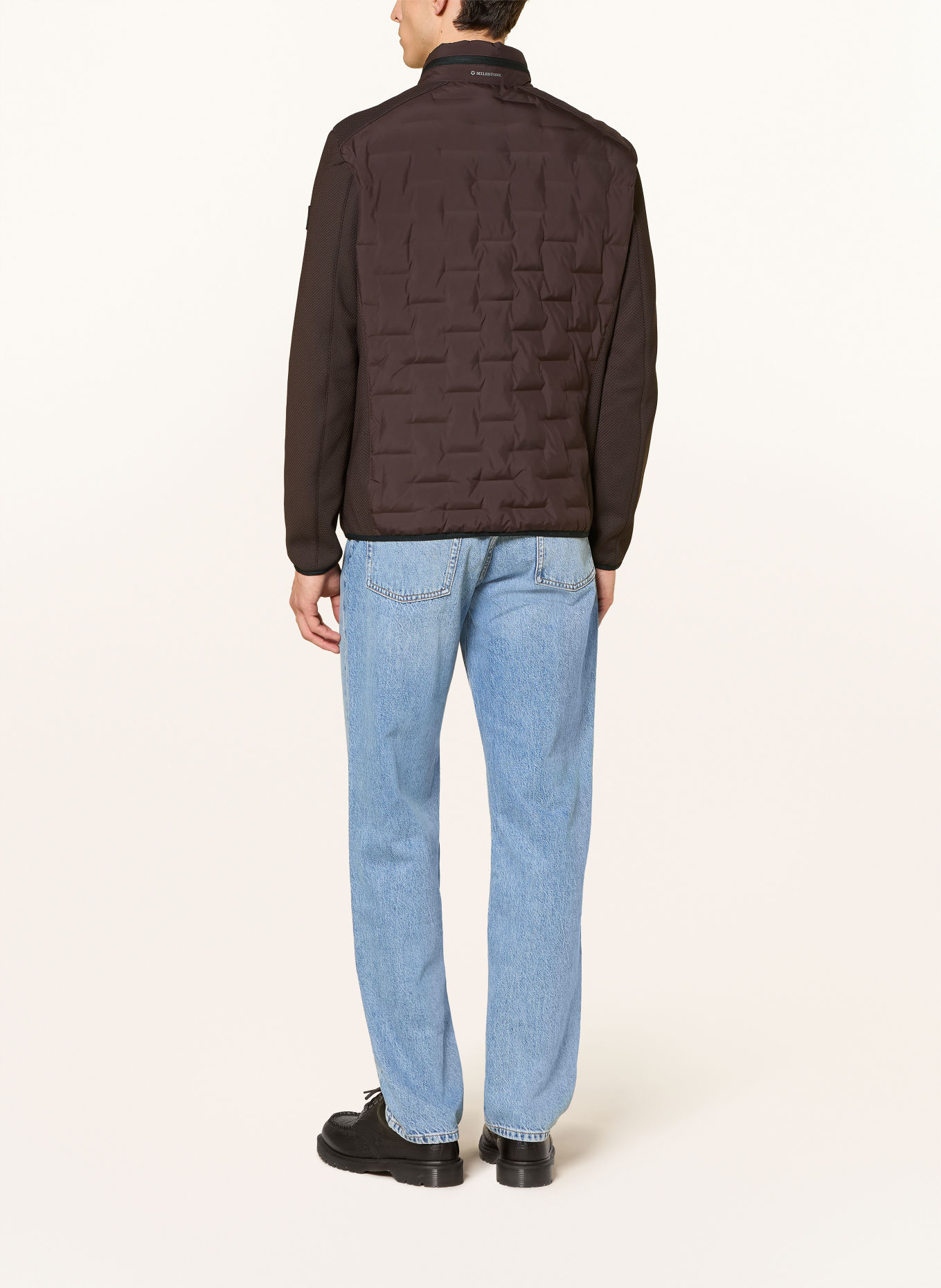 MILESTONE Veste matelassée MSNERANO en cuir avec capuche amovible: MARRON FONCÉ / ÉCRU