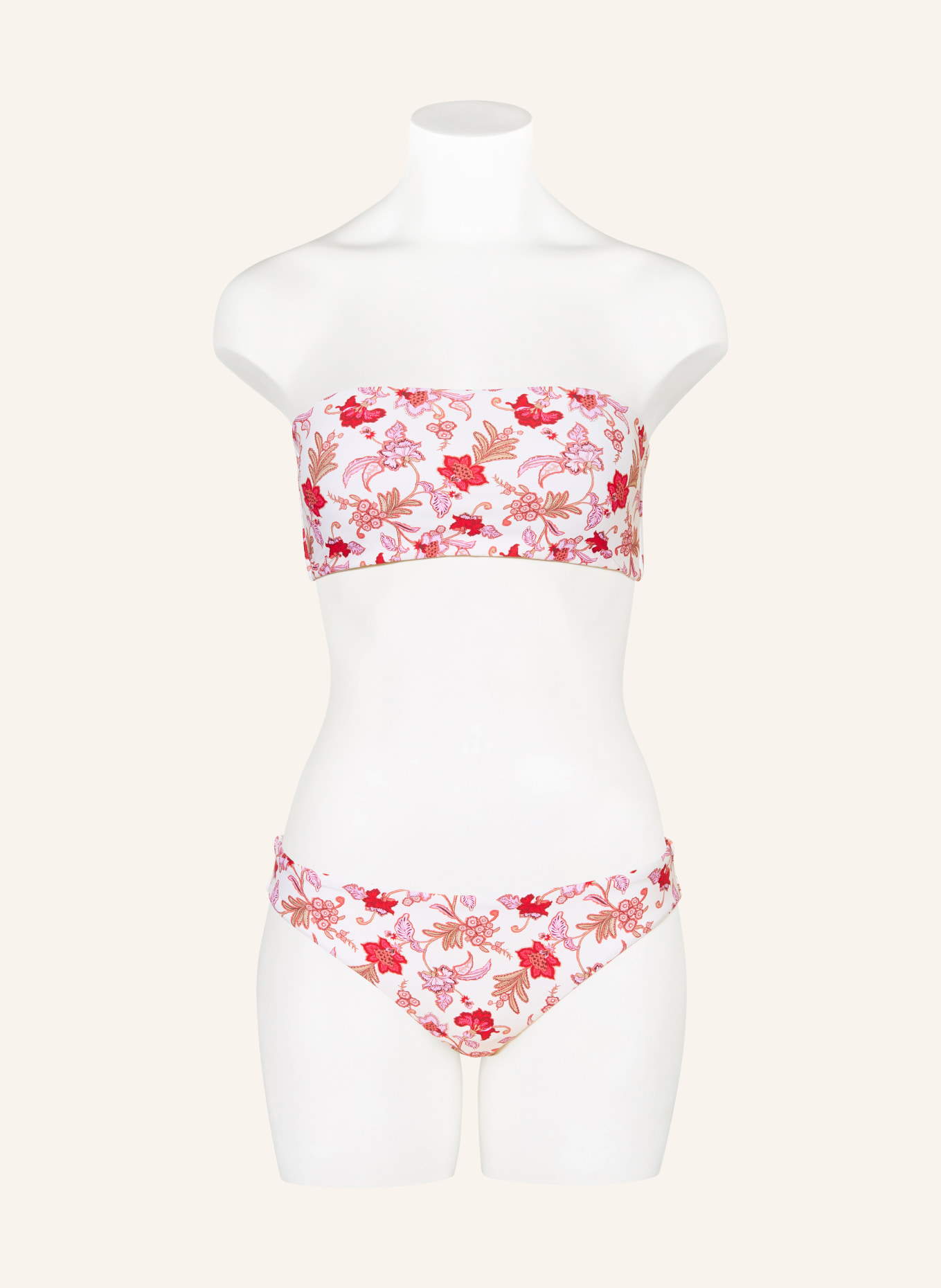 SEAFOLLY SUMMER CHINTZ Bandeau bikini top: ECRU / LIGHT PURPLE / PINK