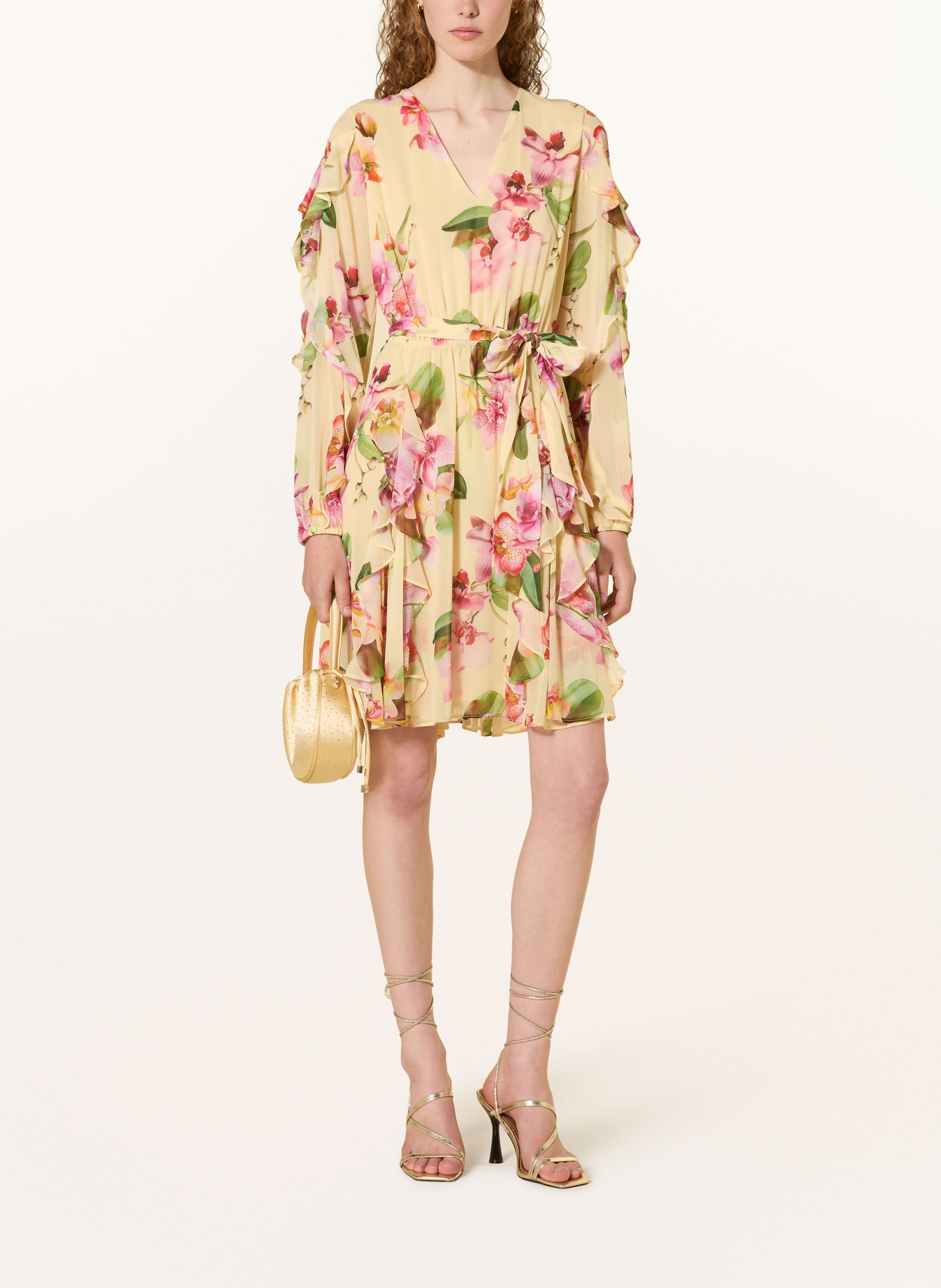 V by Vera Mont Cocktailkleid mit Volants: HELLGELB / PINK / GRÜN
