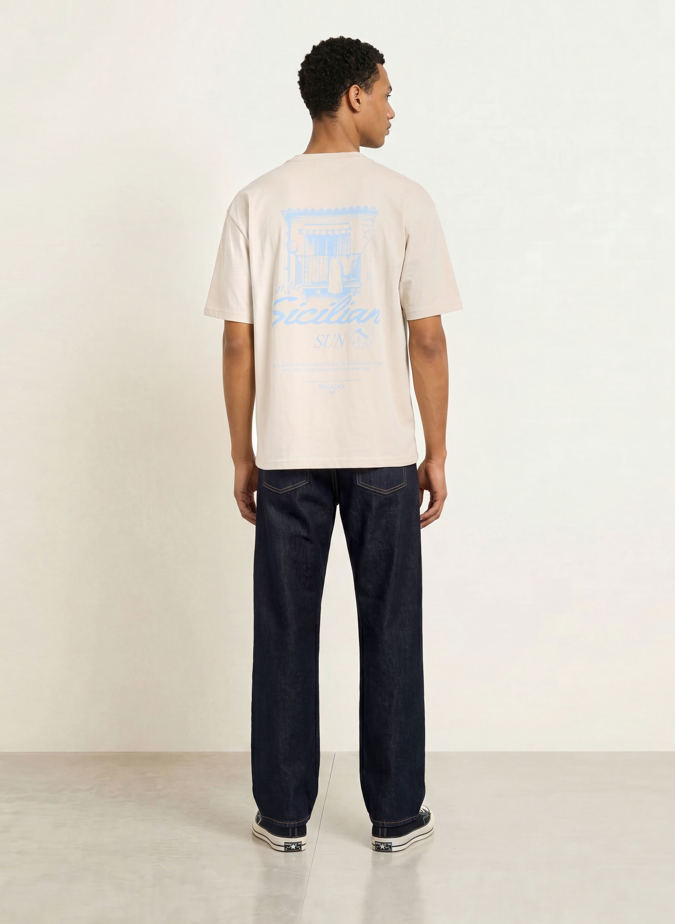 PEGADOR Oversized Shirt PEDROCHE: BEIGE / LIGHT BLUE