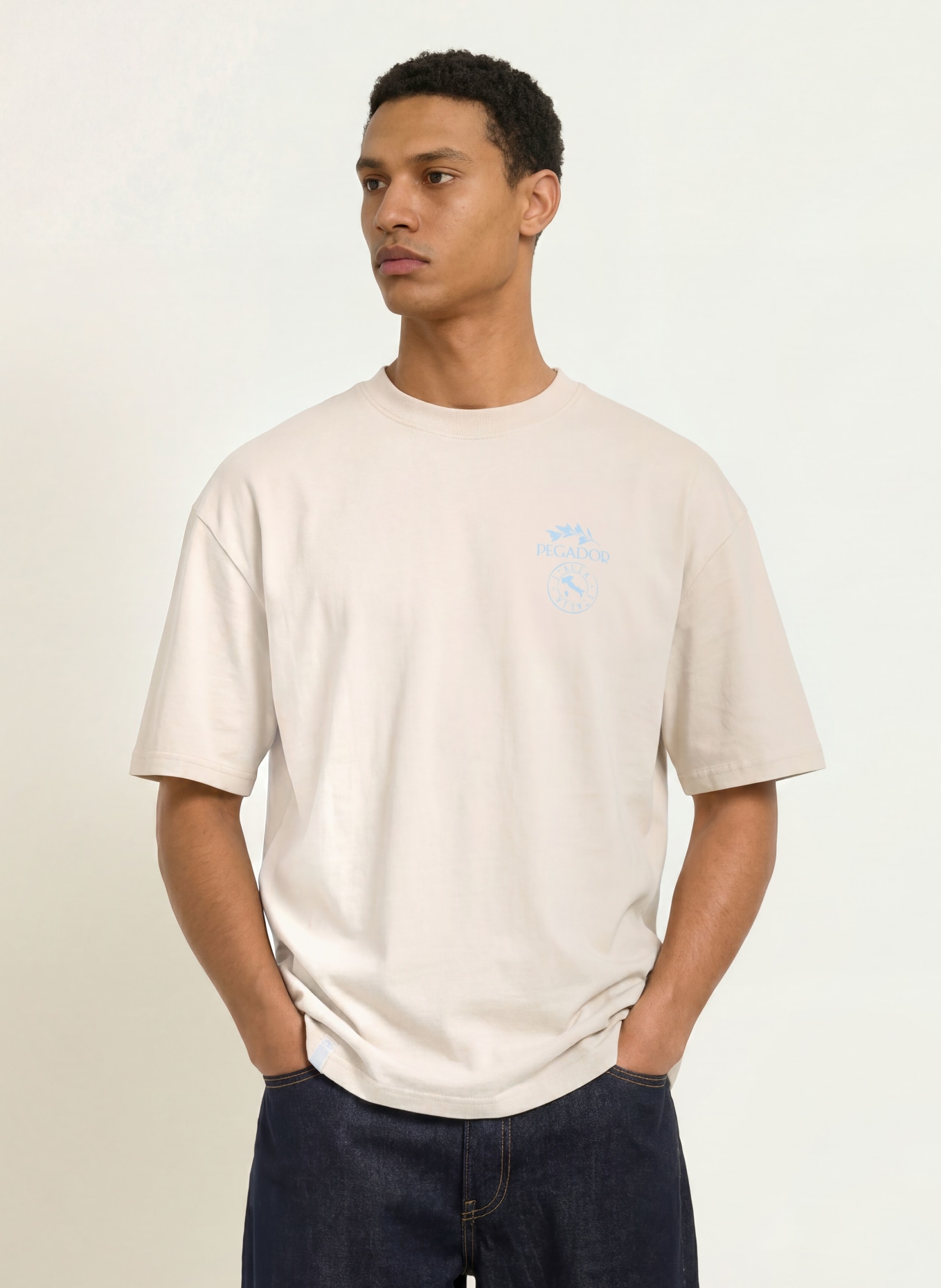 PEGADOR Oversized Shirt PEDROCHE: BEIGE / LIGHT BLUE