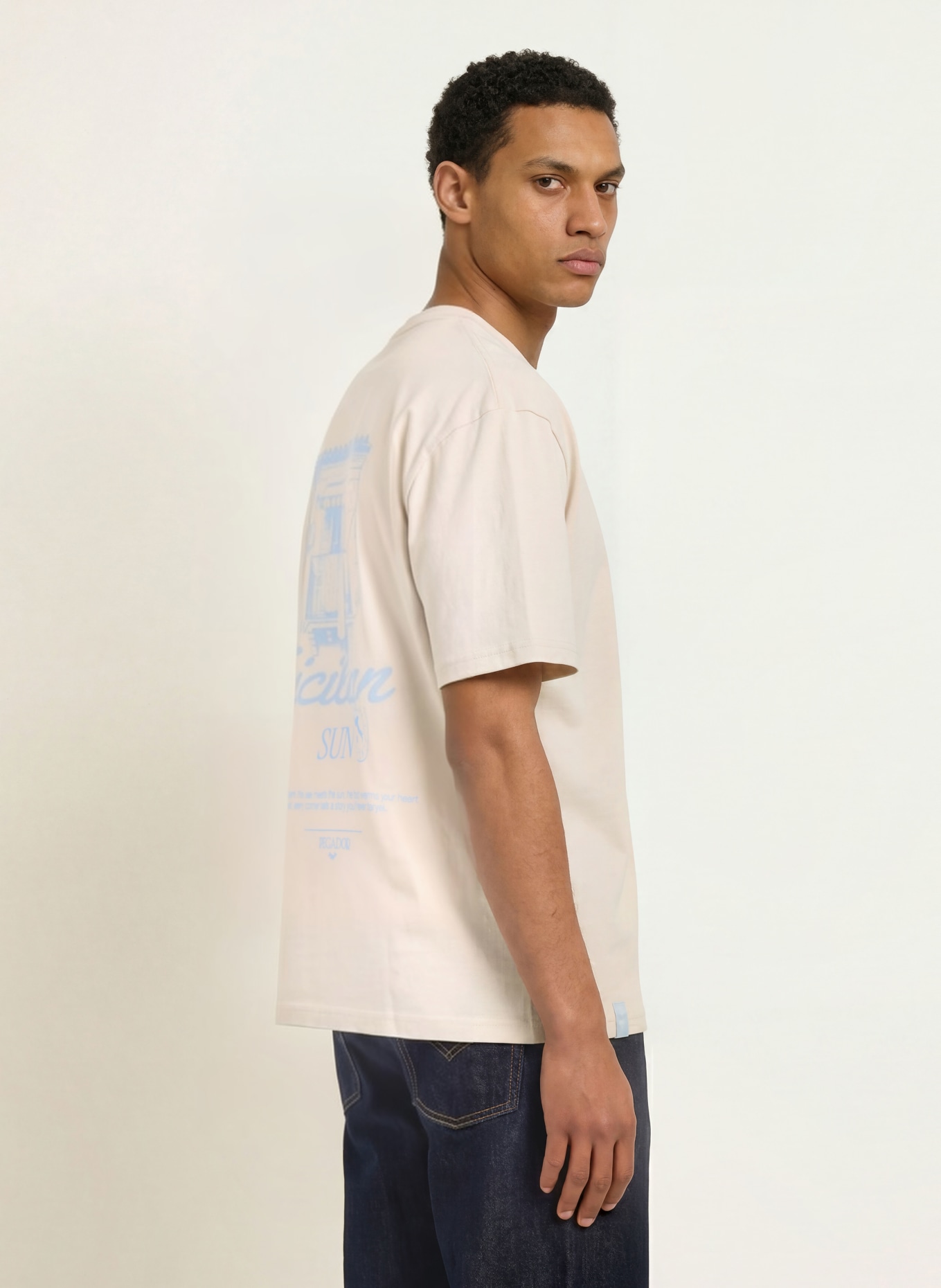 PEGADOR Oversized Shirt PEDROCHE: BEIGE / LIGHT BLUE