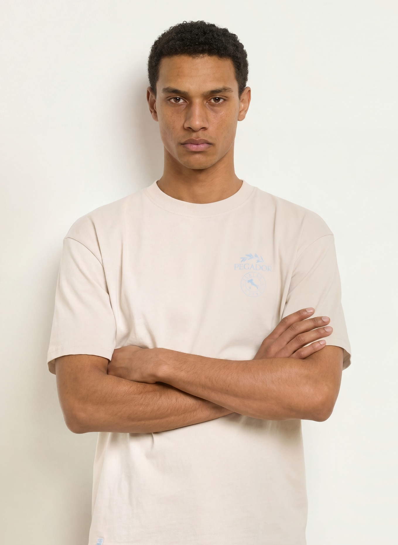 PEGADOR Oversized Shirt PEDROCHE: BEIGE / LIGHT BLUE