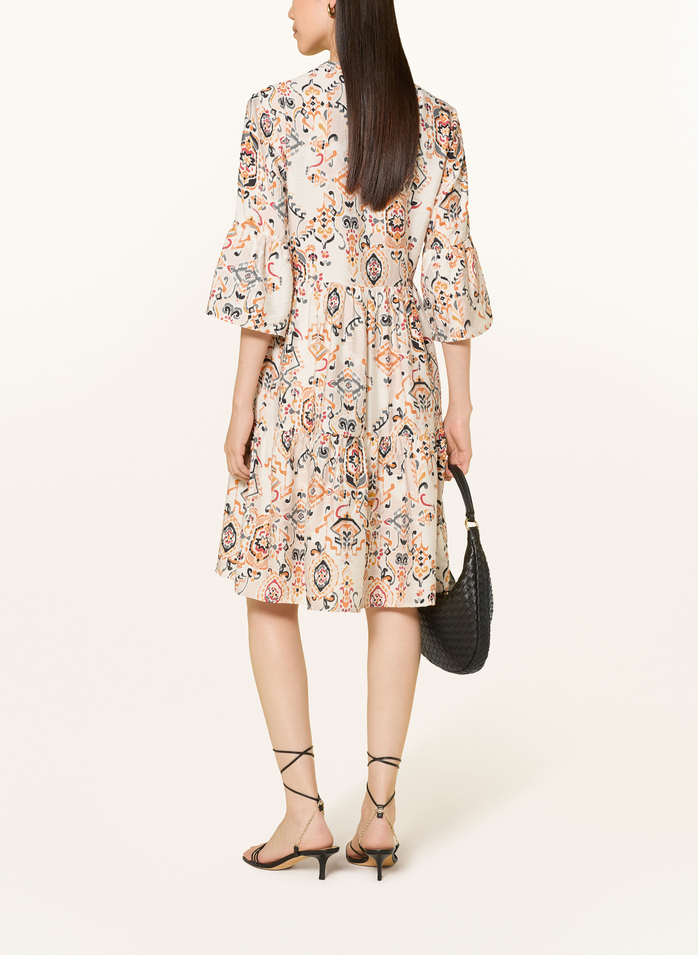 BETTY&CO Dress with 3/4 sleeves: BEIGE / RED / ORANGE