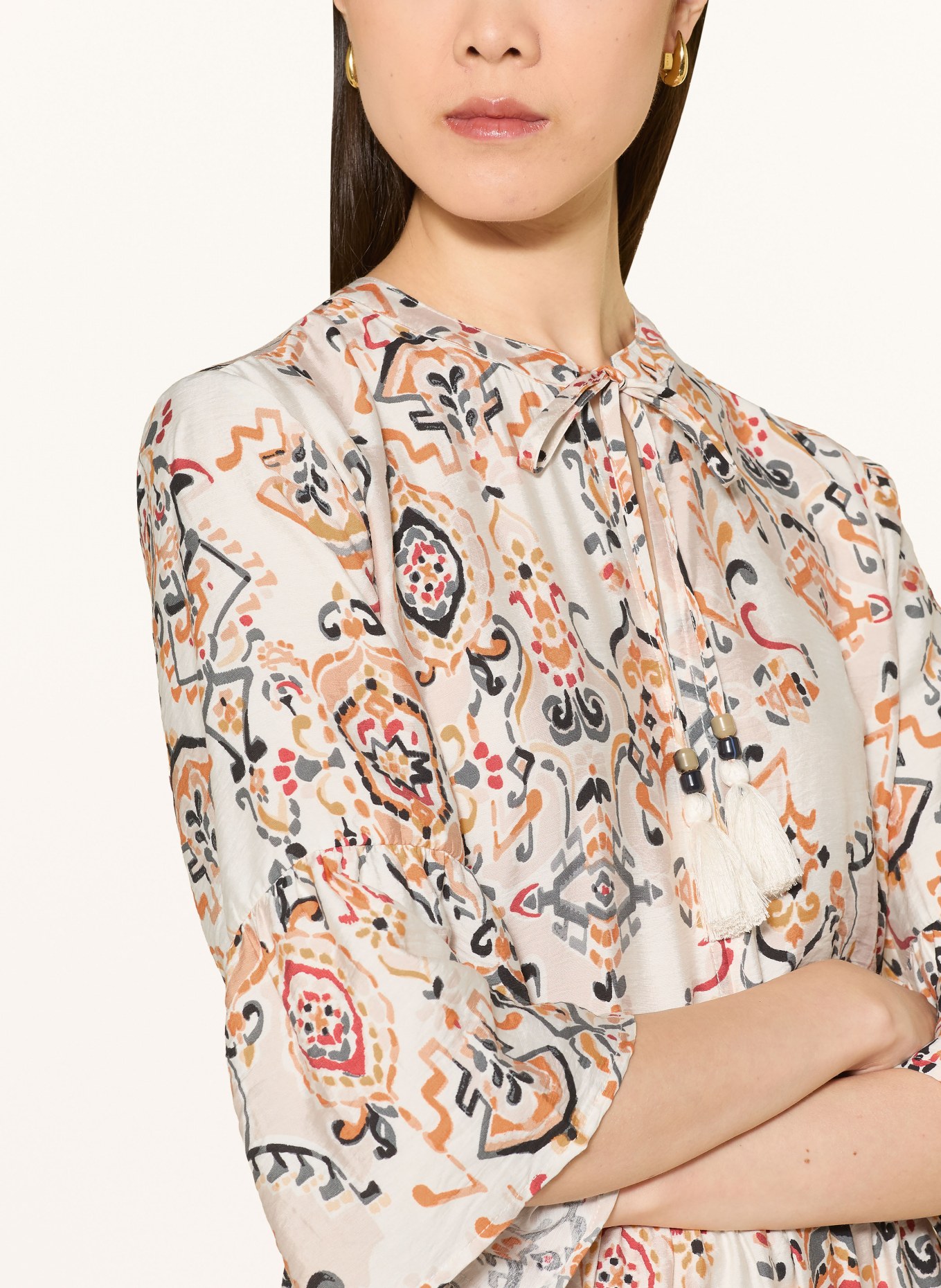 BETTY&CO Dress with 3/4 sleeves: BEIGE / RED / ORANGE