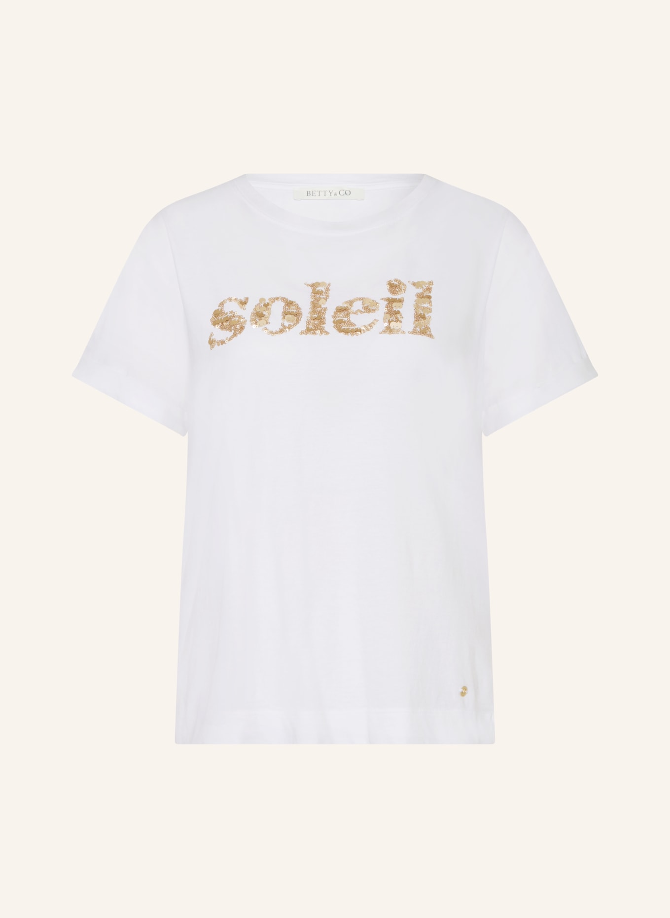 BETTY&CO T-Shirt mit Pailletten: WEISS / BEIGE