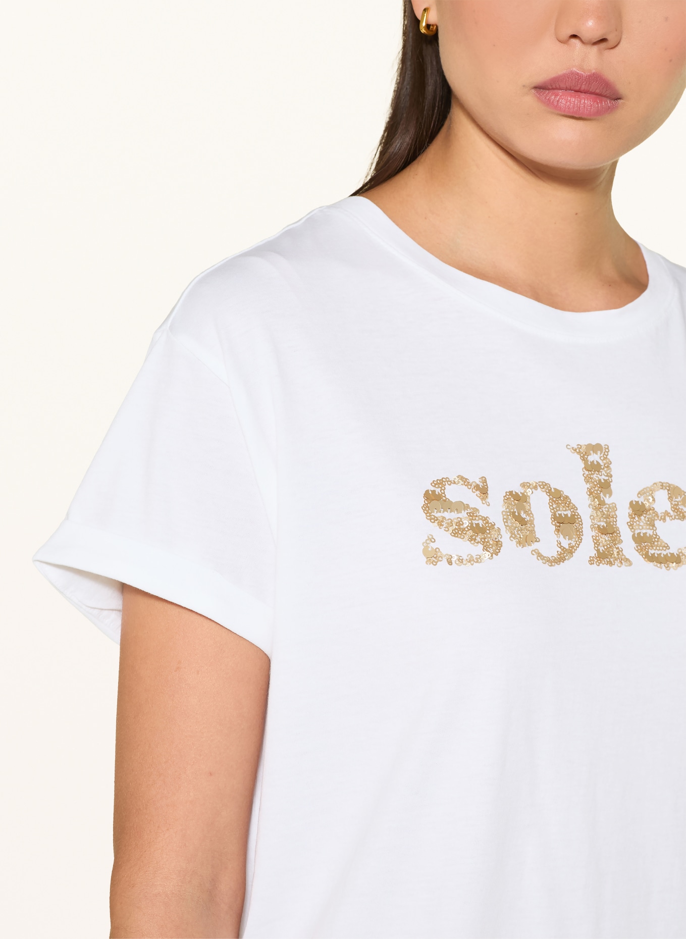 BETTY&CO T-Shirt mit Pailletten: WEISS / BEIGE