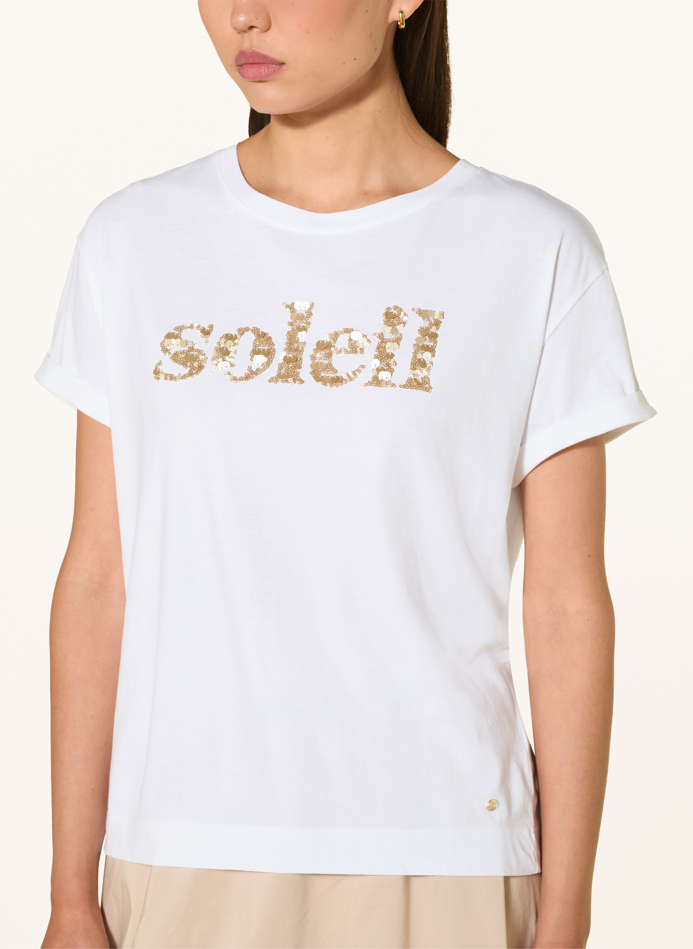 BETTY&CO T-Shirt mit Pailletten: WEISS / BEIGE