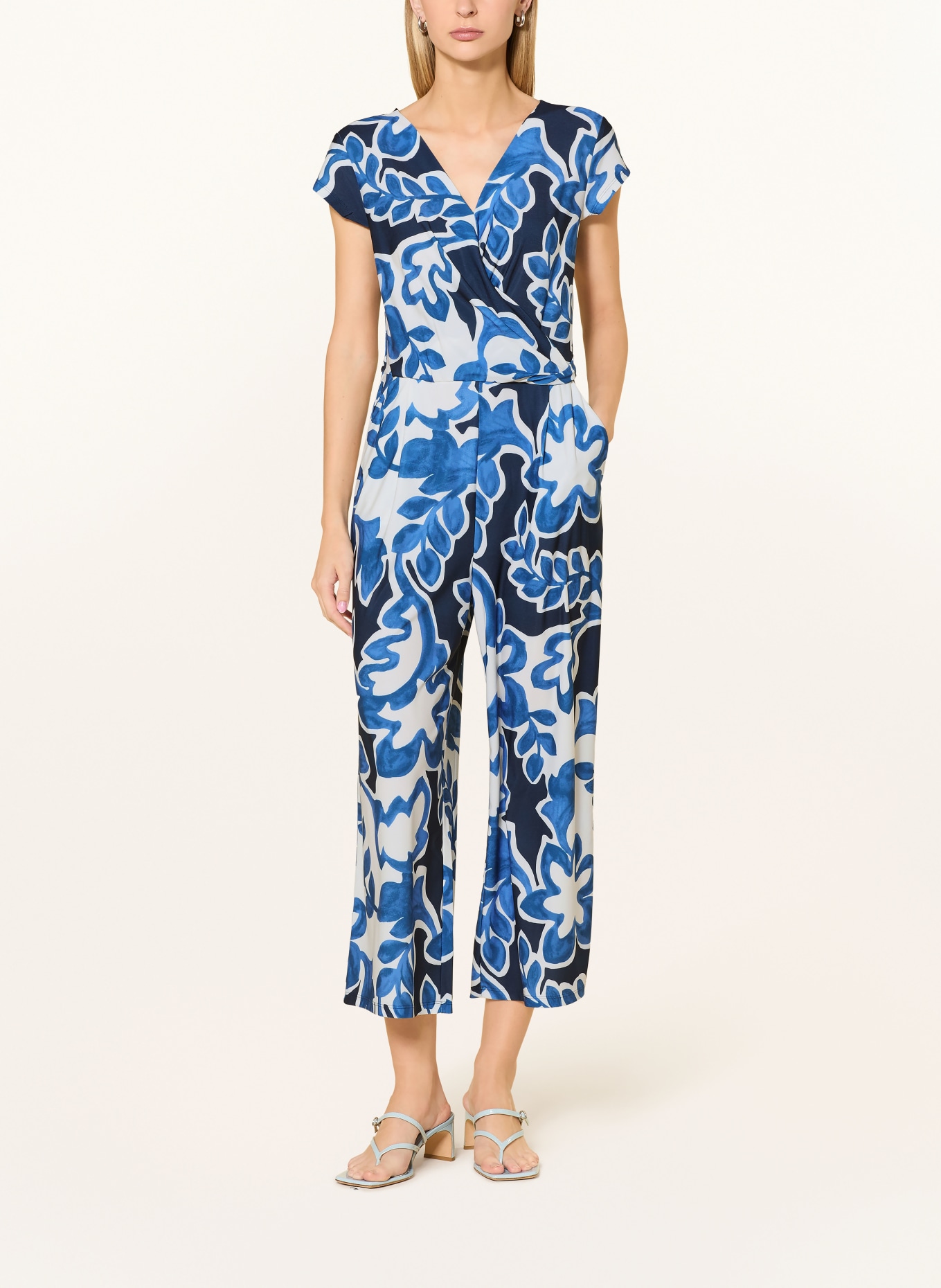 BETTY&CO Wrap-style jumpsuit: WHITE / DARK BLUE / BLUE
