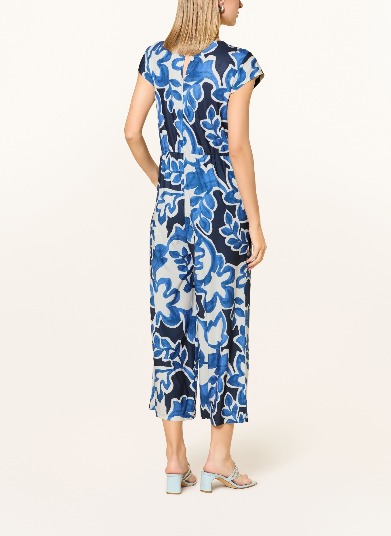 BETTY&CO Wrap-style jumpsuit: WHITE / DARK BLUE / BLUE