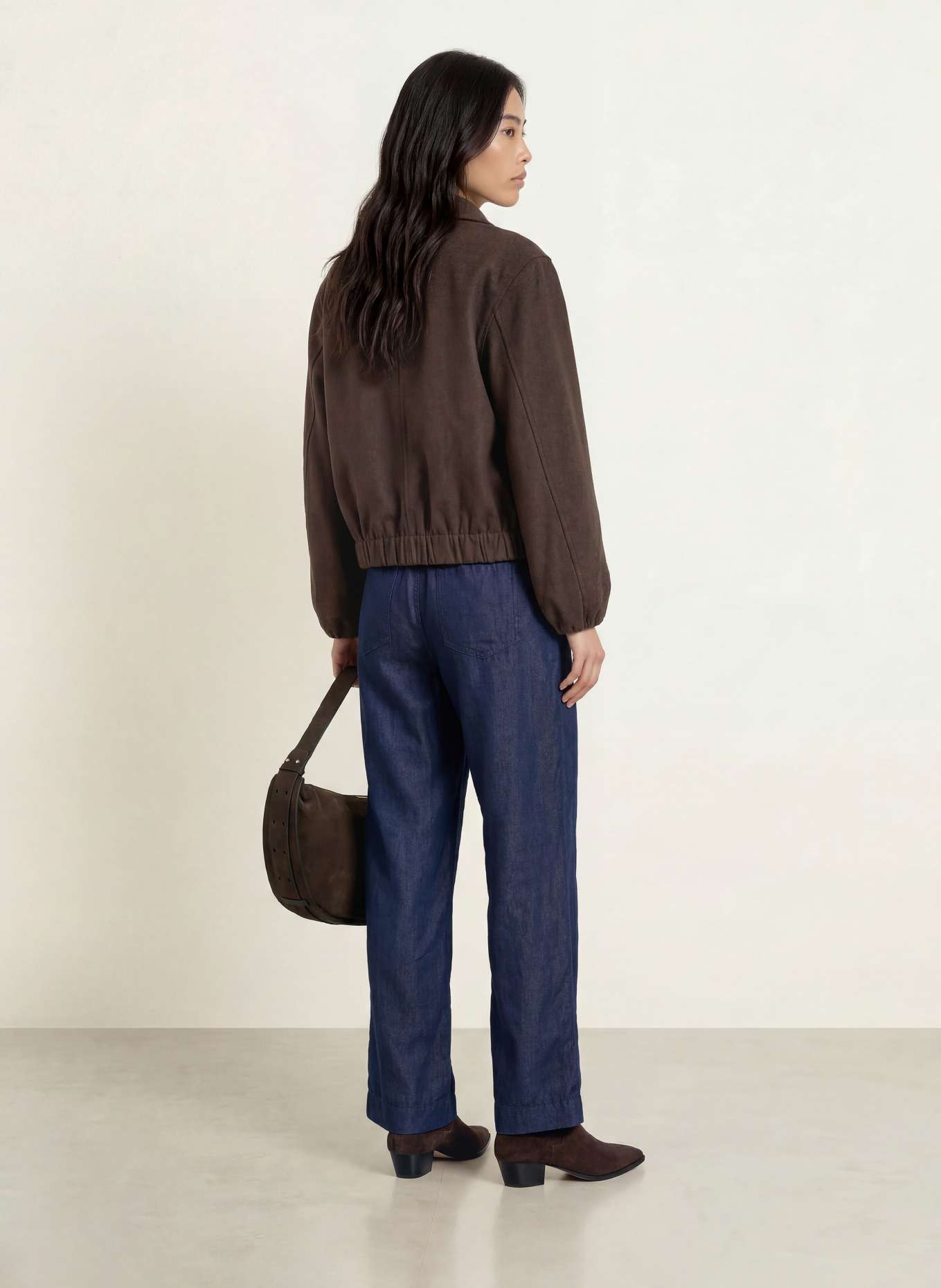 MORE & MORE Pantalon palazzo effet jean: BLEU FONCÉ