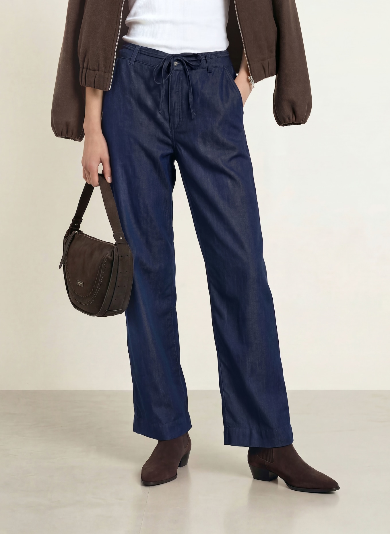 MORE & MORE Pantalon palazzo effet jean: BLEU FONCÉ