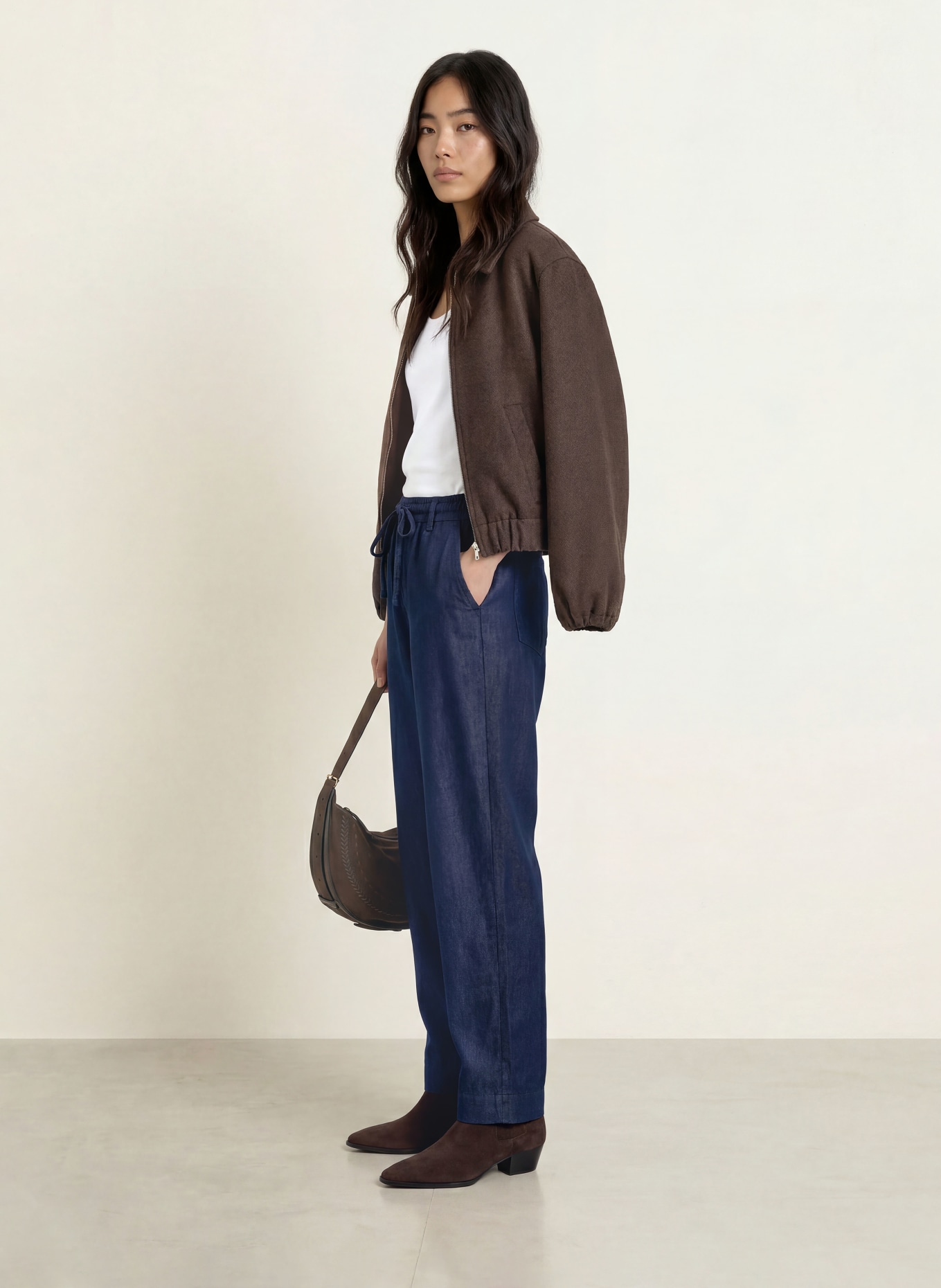 MORE & MORE Pantalon palazzo effet jean: BLEU FONCÉ