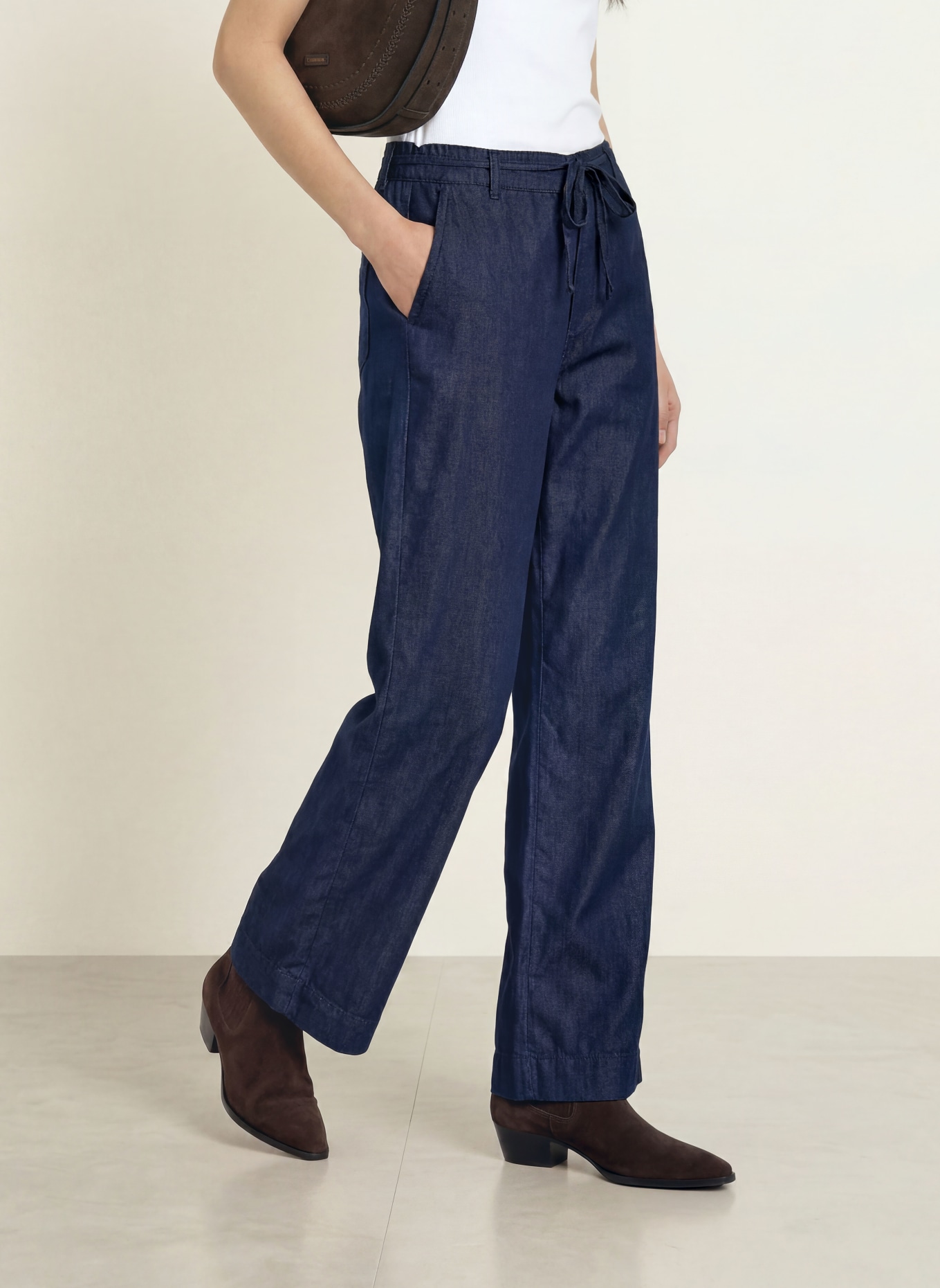 MORE & MORE Pantalon palazzo effet jean: BLEU FONCÉ