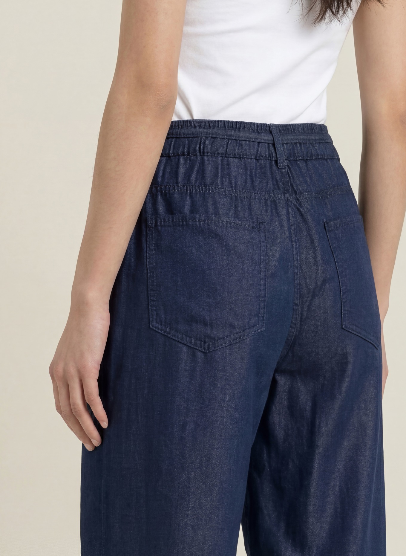 MORE & MORE Pantalon palazzo effet jean: BLEU FONCÉ