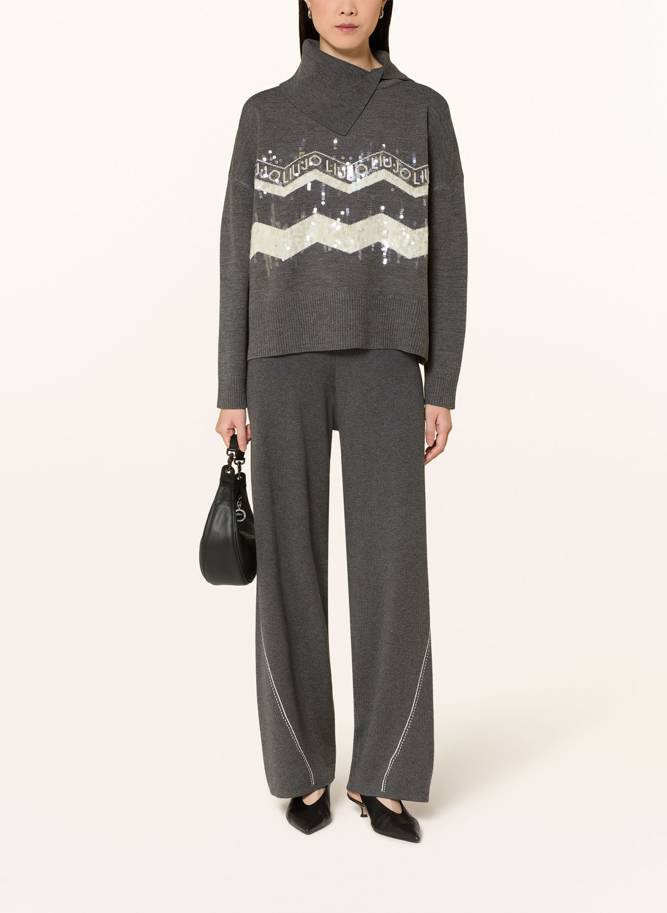LIU JO Sequin sweater: DARK GRAY / WHITE