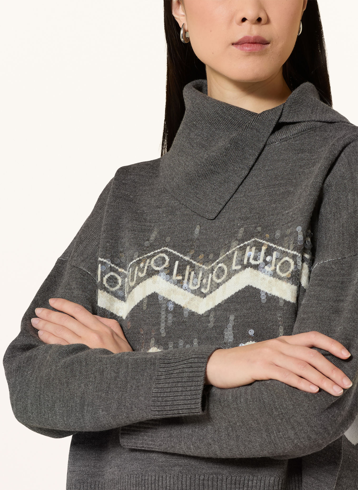 LIU JO Sequin sweater: DARK GRAY / WHITE