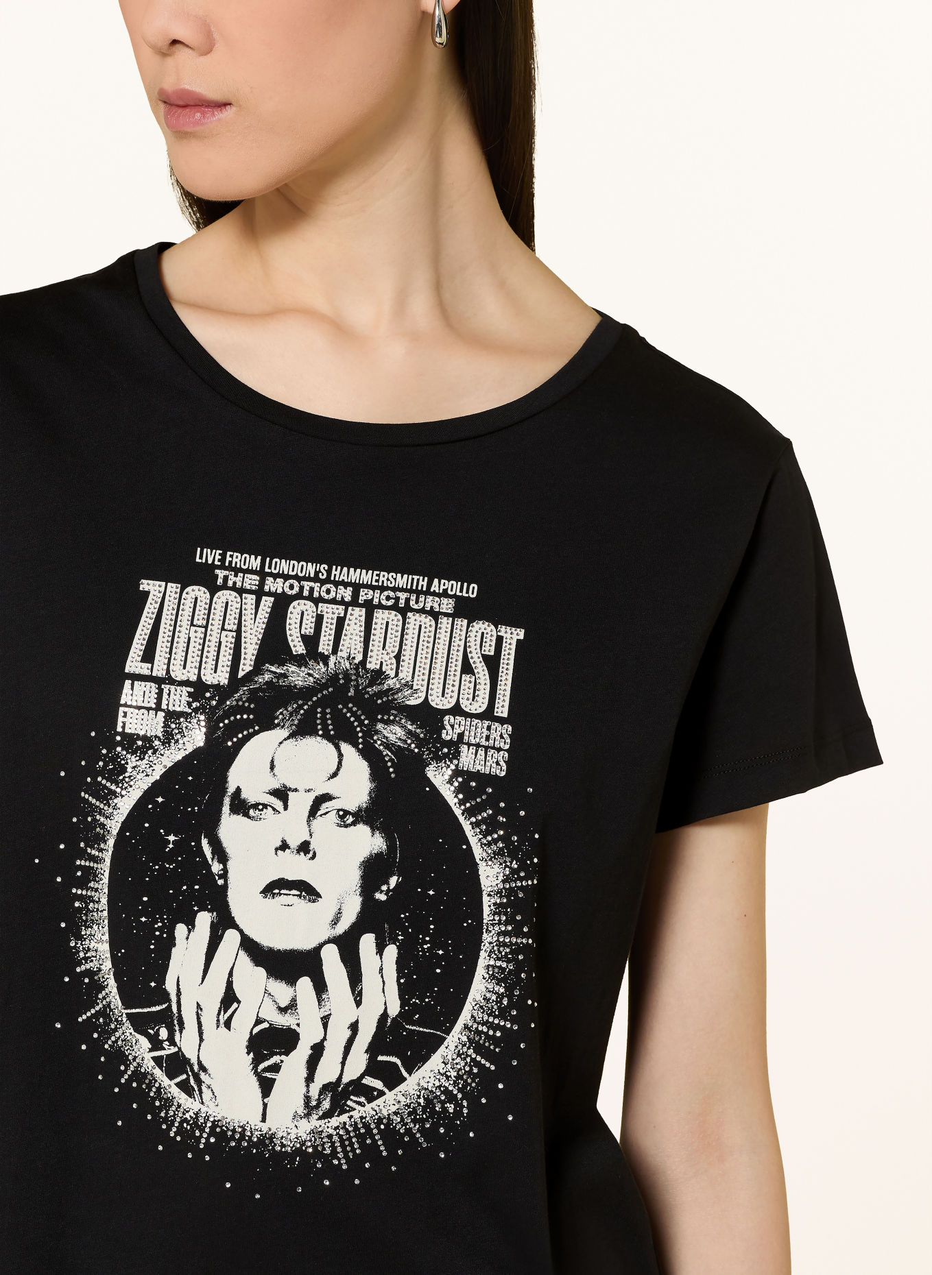 LIU JO T-shirt with rhinestones: BLACK / WHITE