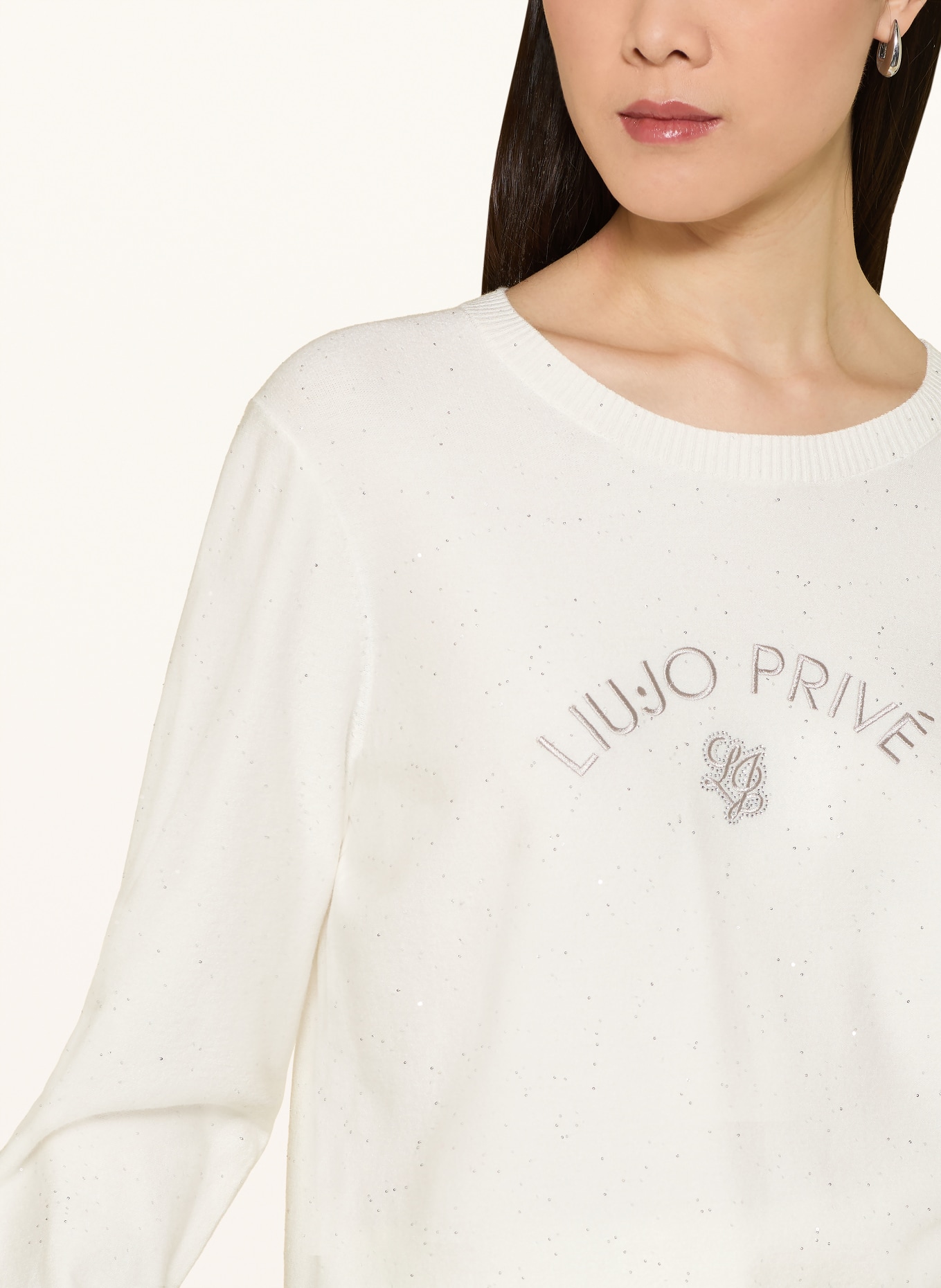 LIU JO Trui met sierstenen en pailletten: WIT / ZILVER