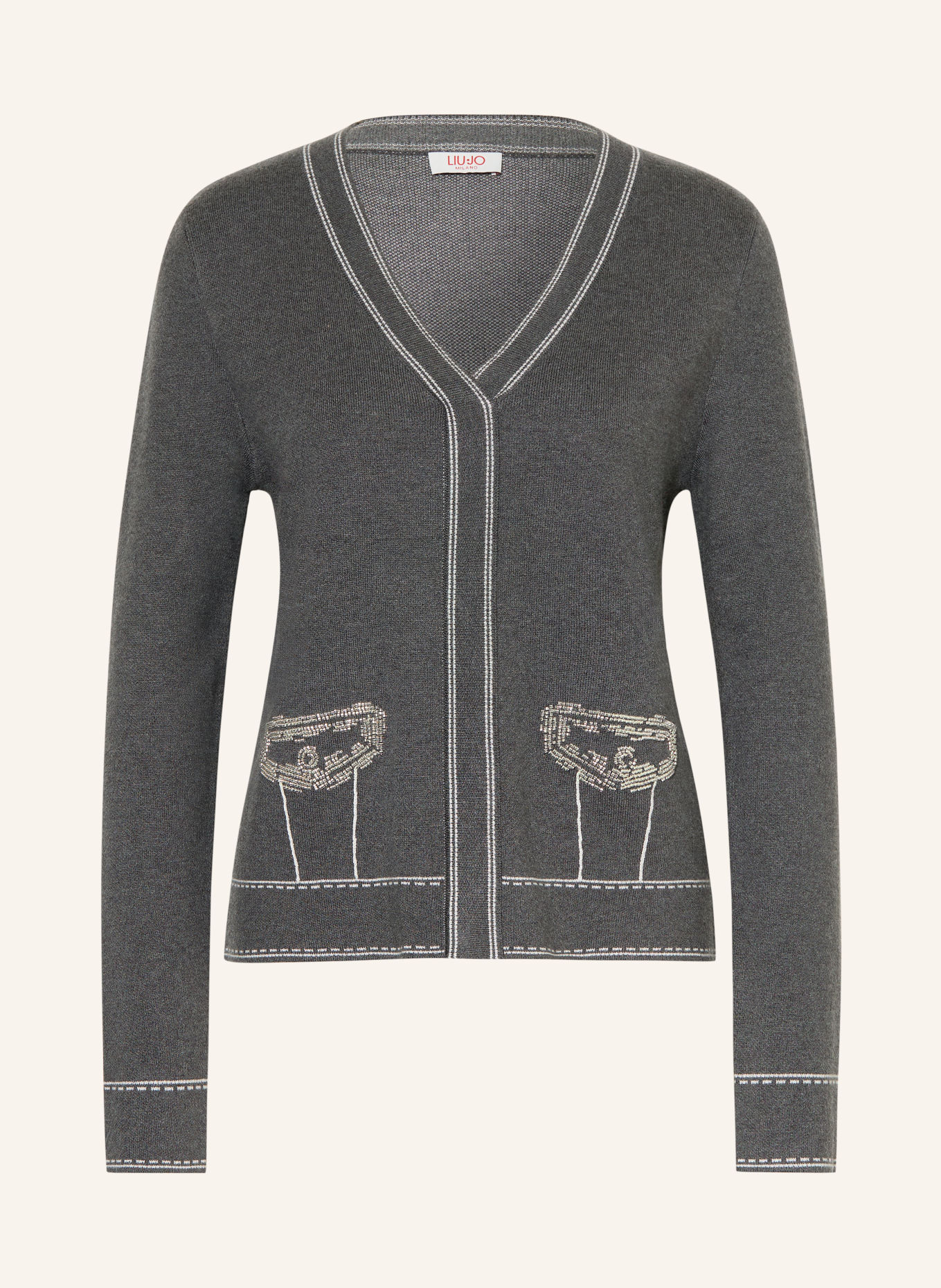 LIU JO Sweater with gemstones: DARK GRAY / WHITE