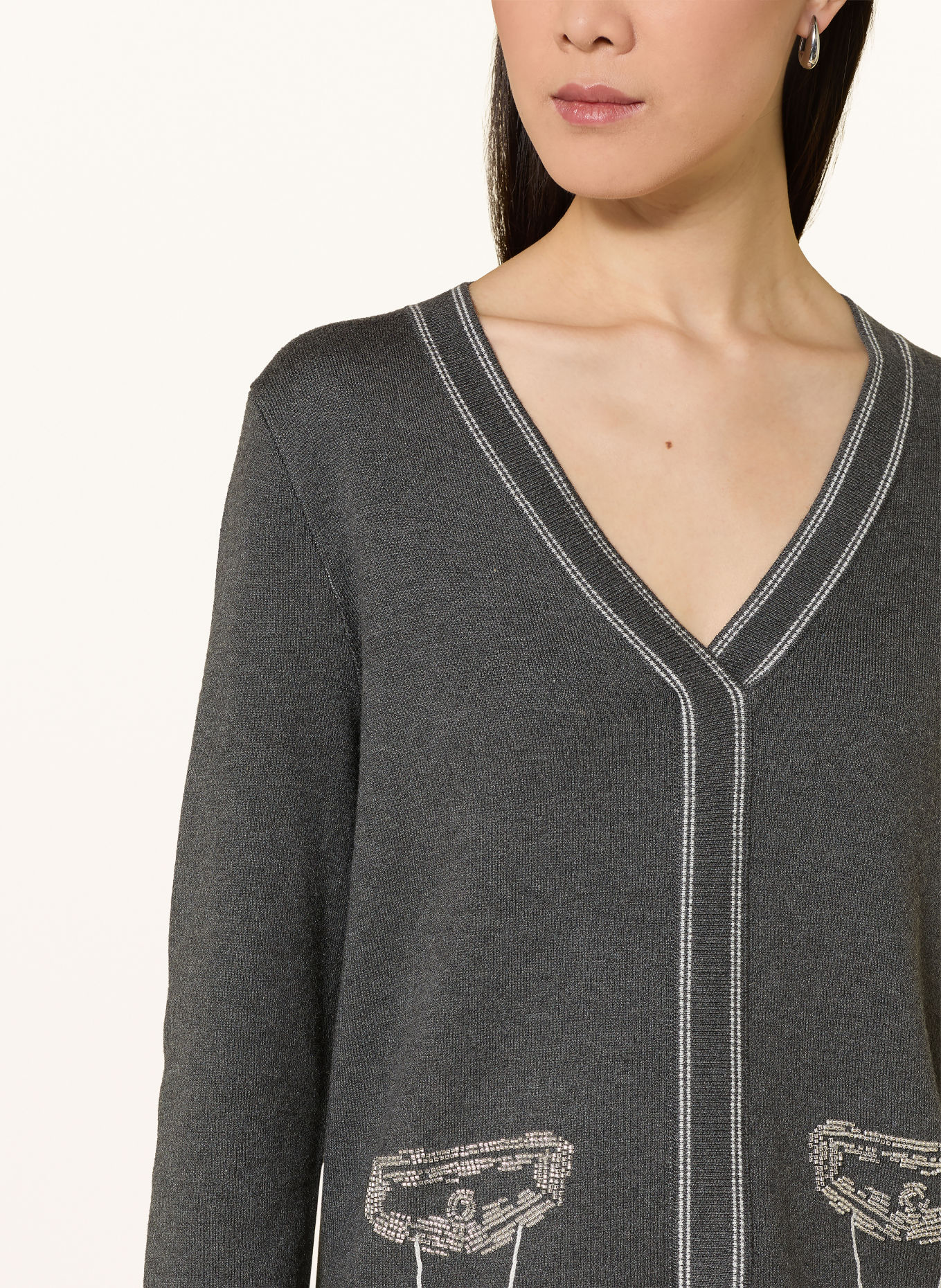 LIU JO Sweater with gemstones: DARK GRAY / WHITE