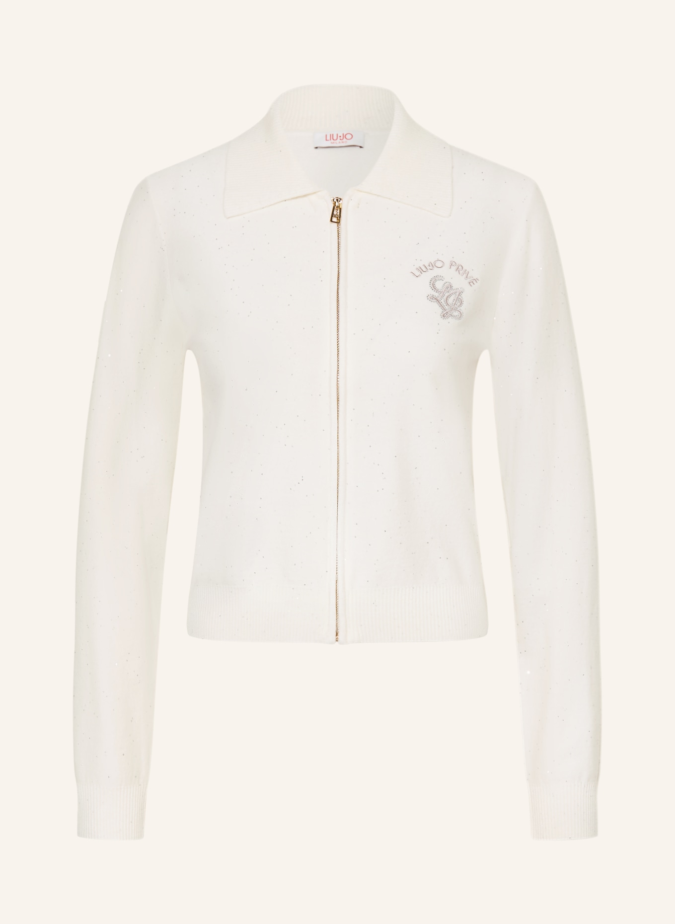LIU JO Strickjacke mit Schmucksteinen und Pailletten: WEISS / SILBER