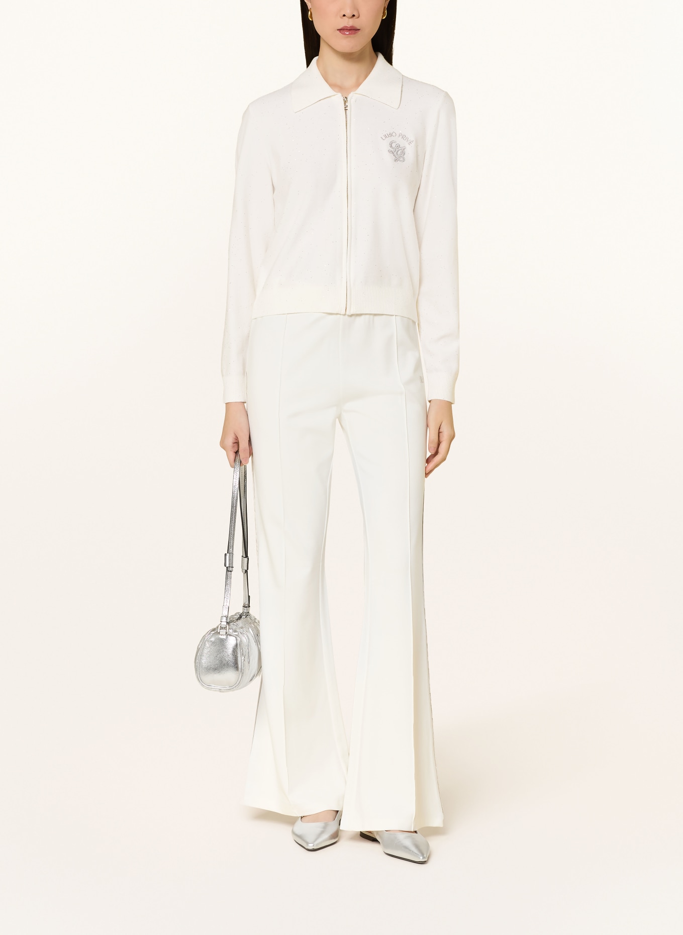 LIU JO Strickjacke mit Schmucksteinen und Pailletten: WEISS / SILBER