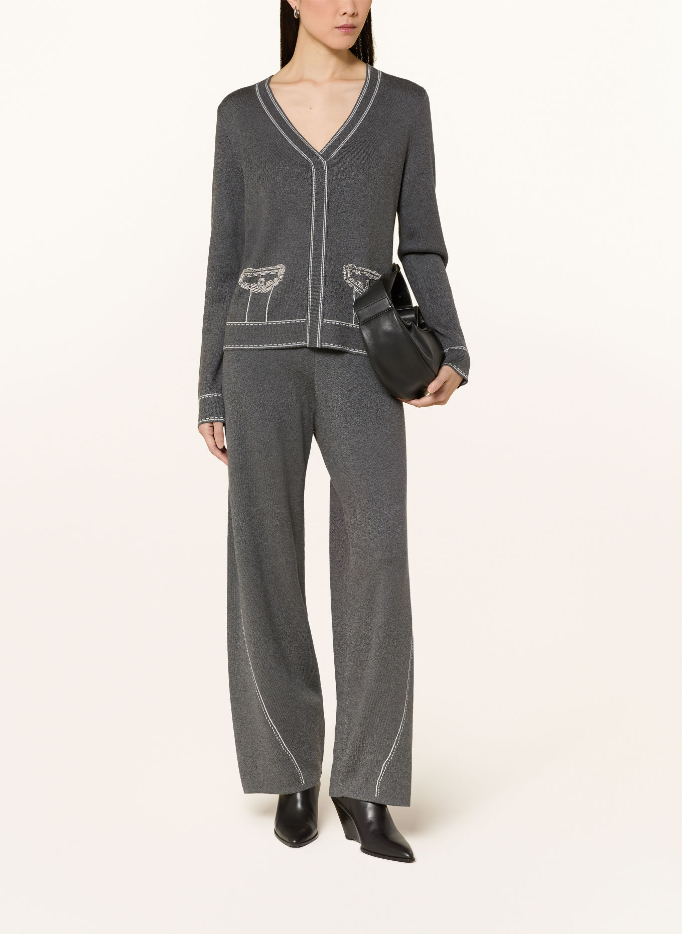 LIU JO Knit pants: DARK GRAY / WHITE