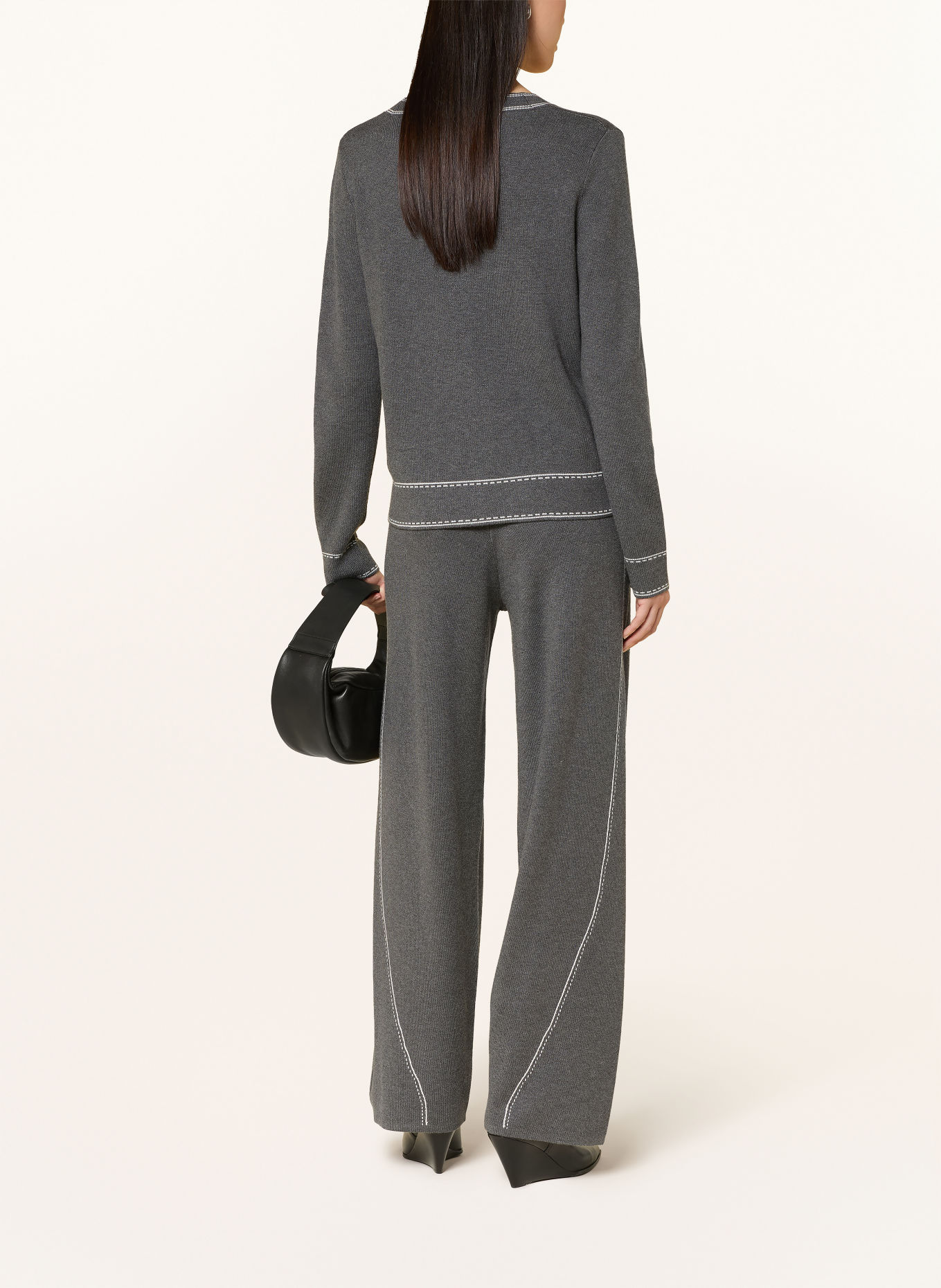 LIU JO Knit pants: DARK GRAY / WHITE