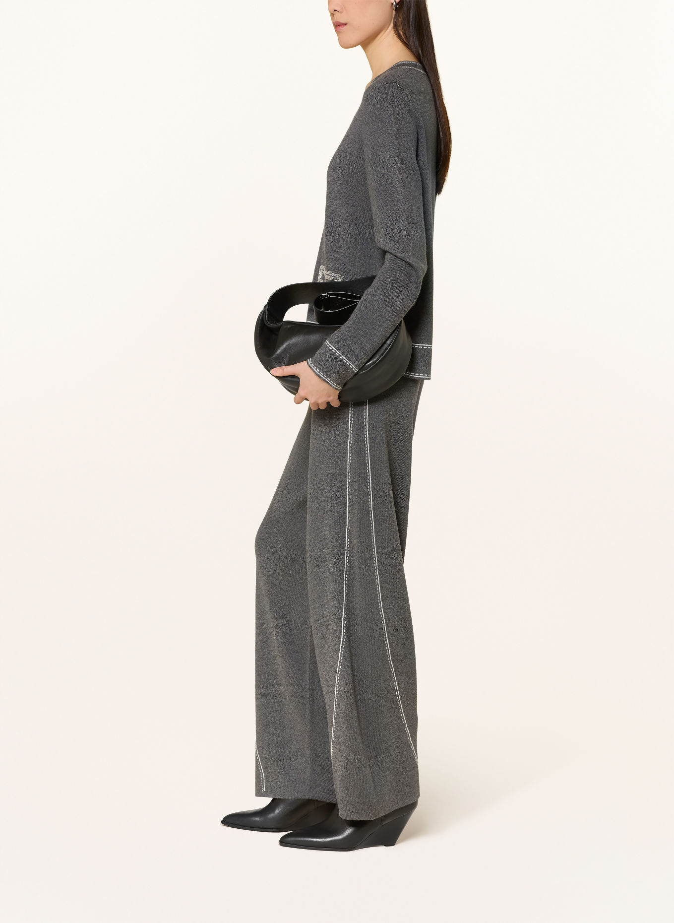LIU JO Knit pants: DARK GRAY / WHITE