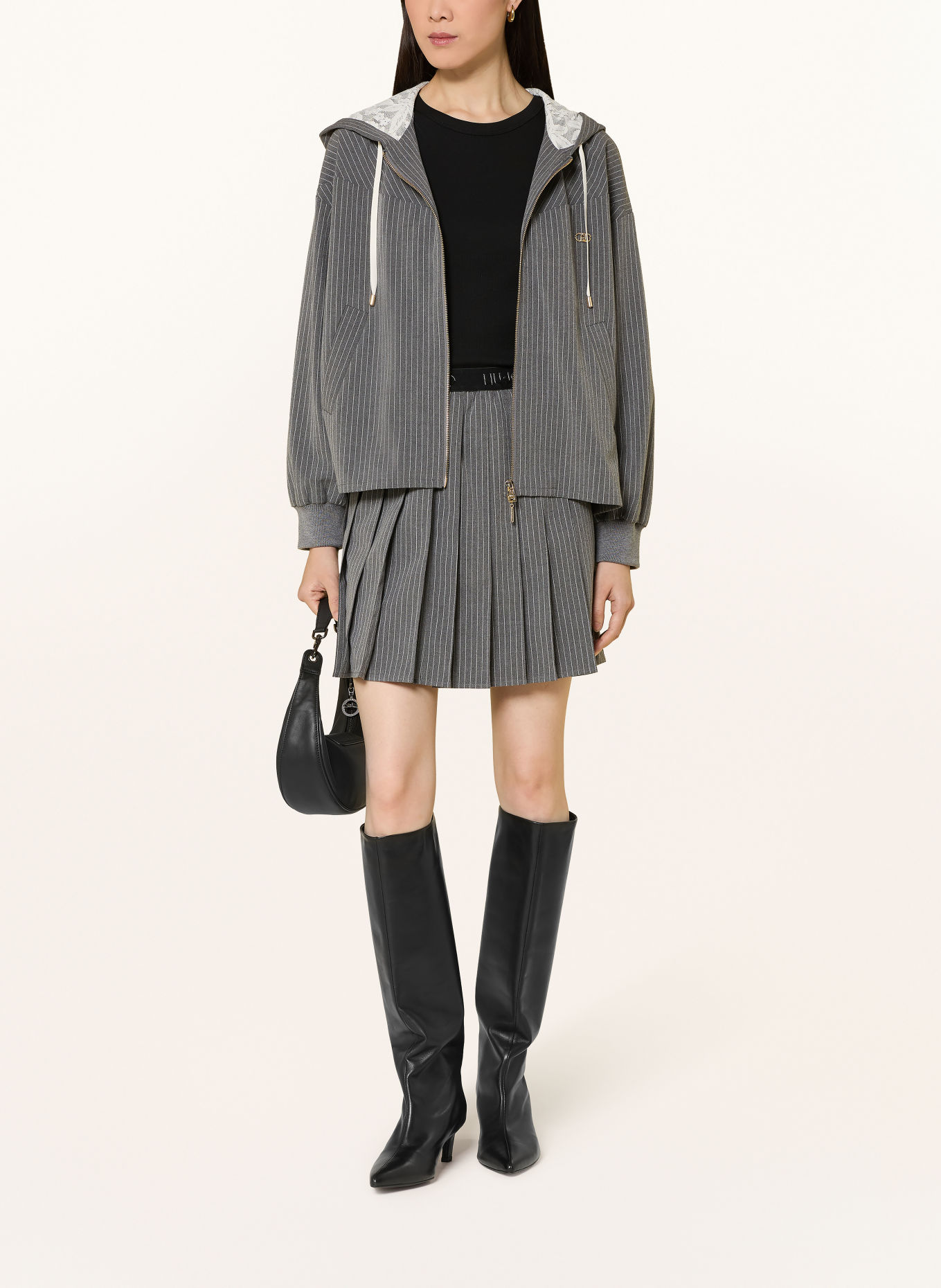 LIU JO Pleated skirt: GRAY / WHITE / BLACK